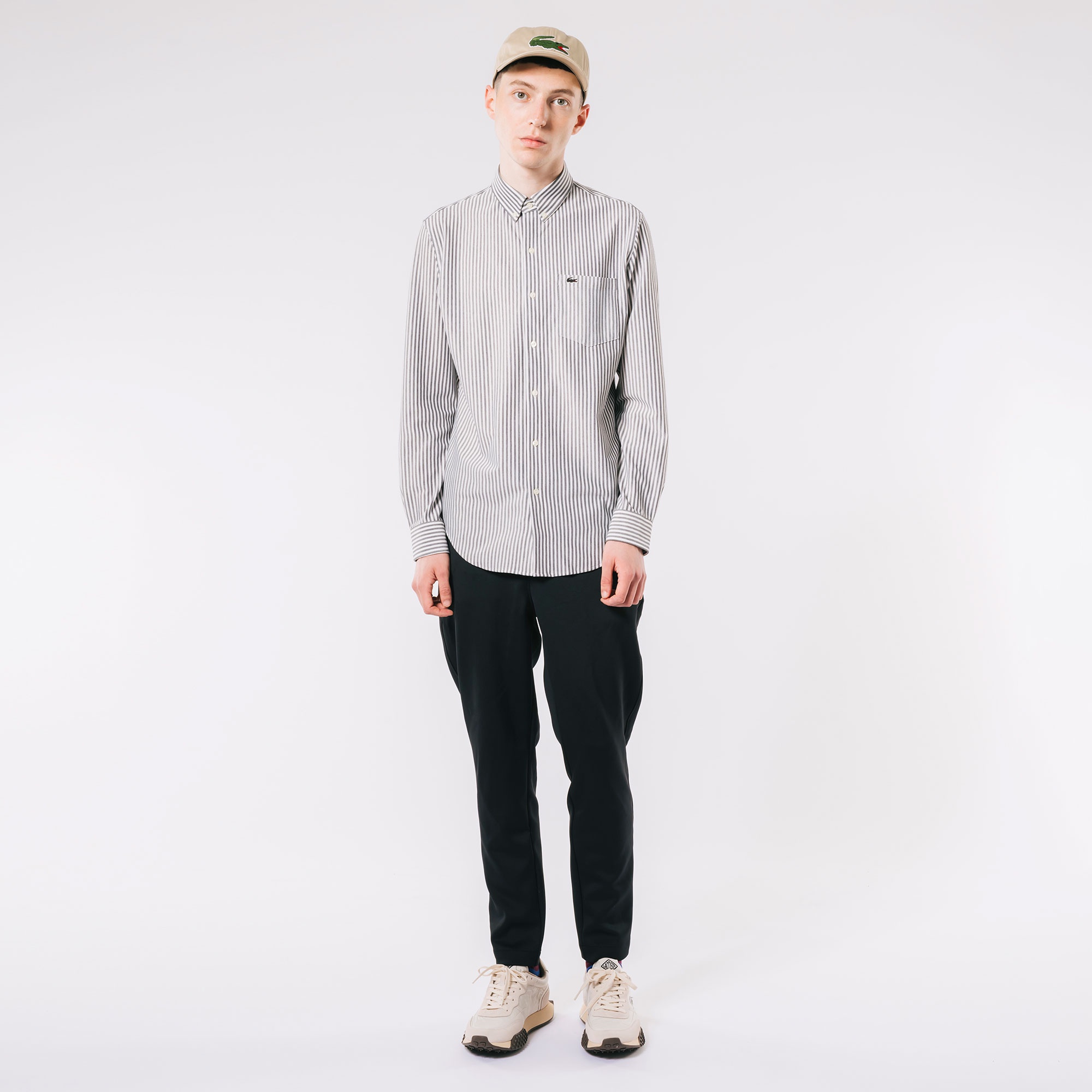 クールマックスブレンド鹿の子地ストライプシャツ