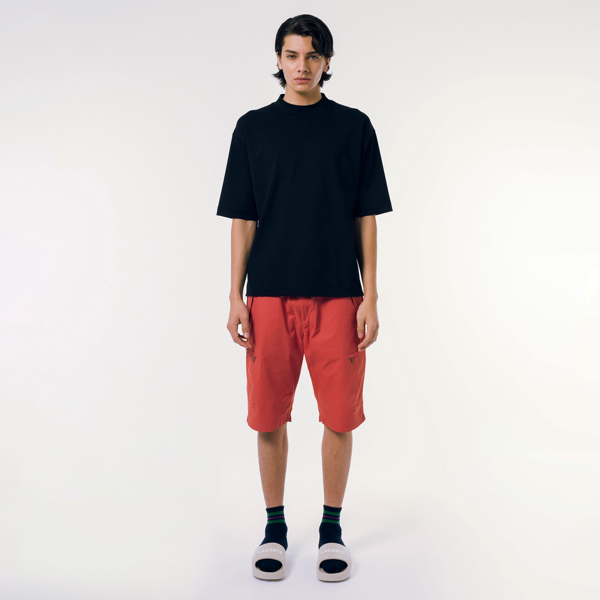 5分袖モックネックサマーニットTシャツ