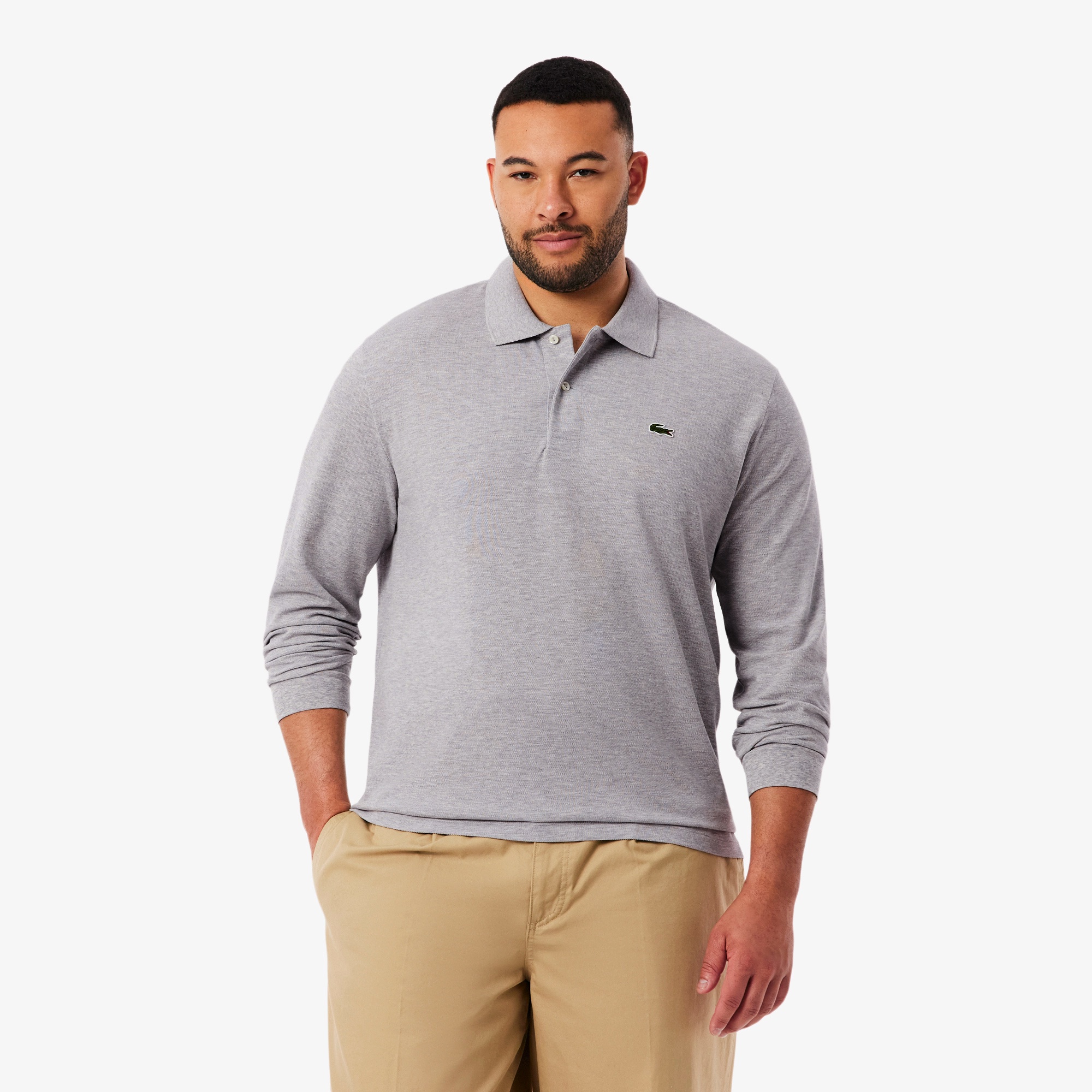 長袖 リブ カラ-ポロシャツ L1313 （杢・長袖)