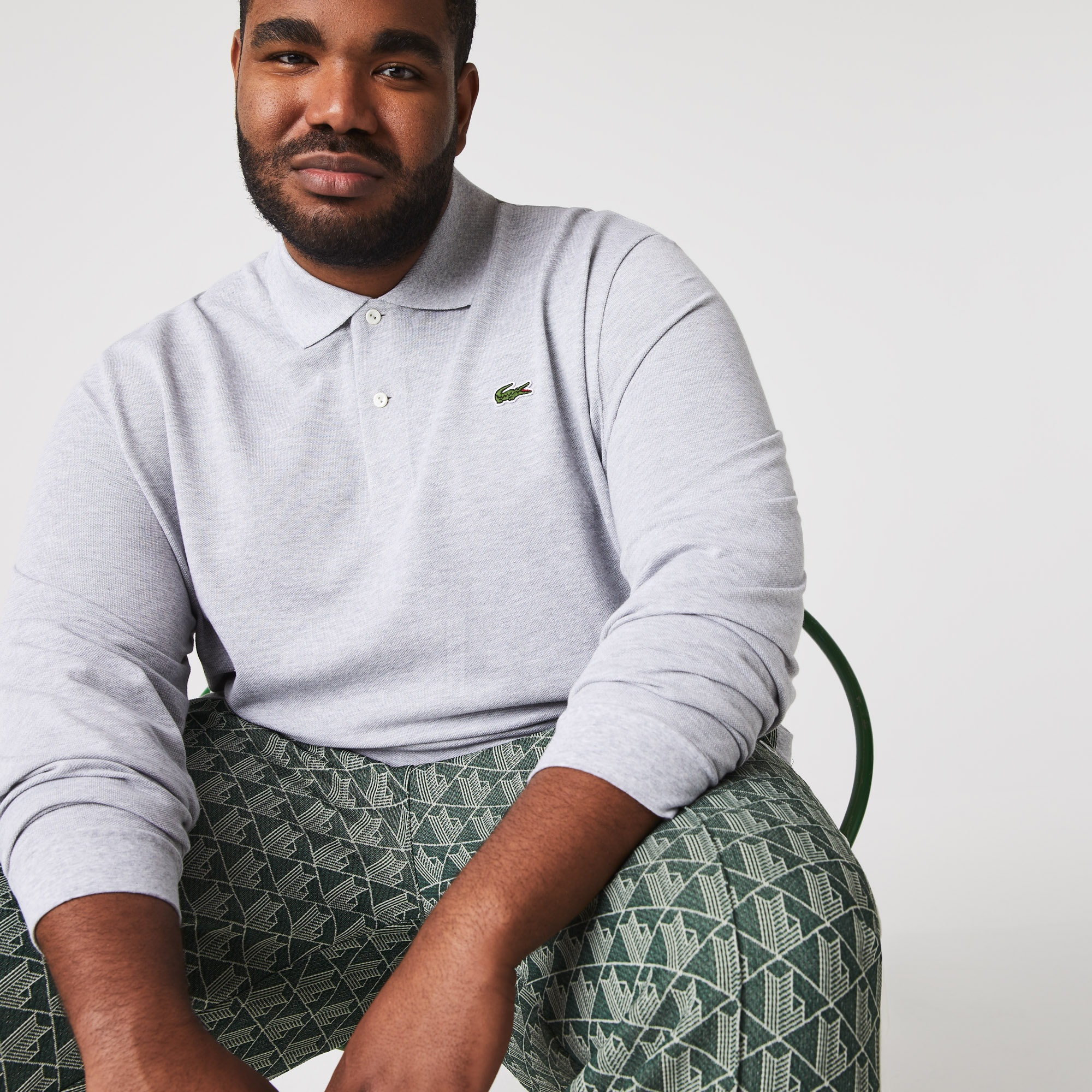 長袖 リブ カラ-ポロシャツ L1313 （杢・長袖)