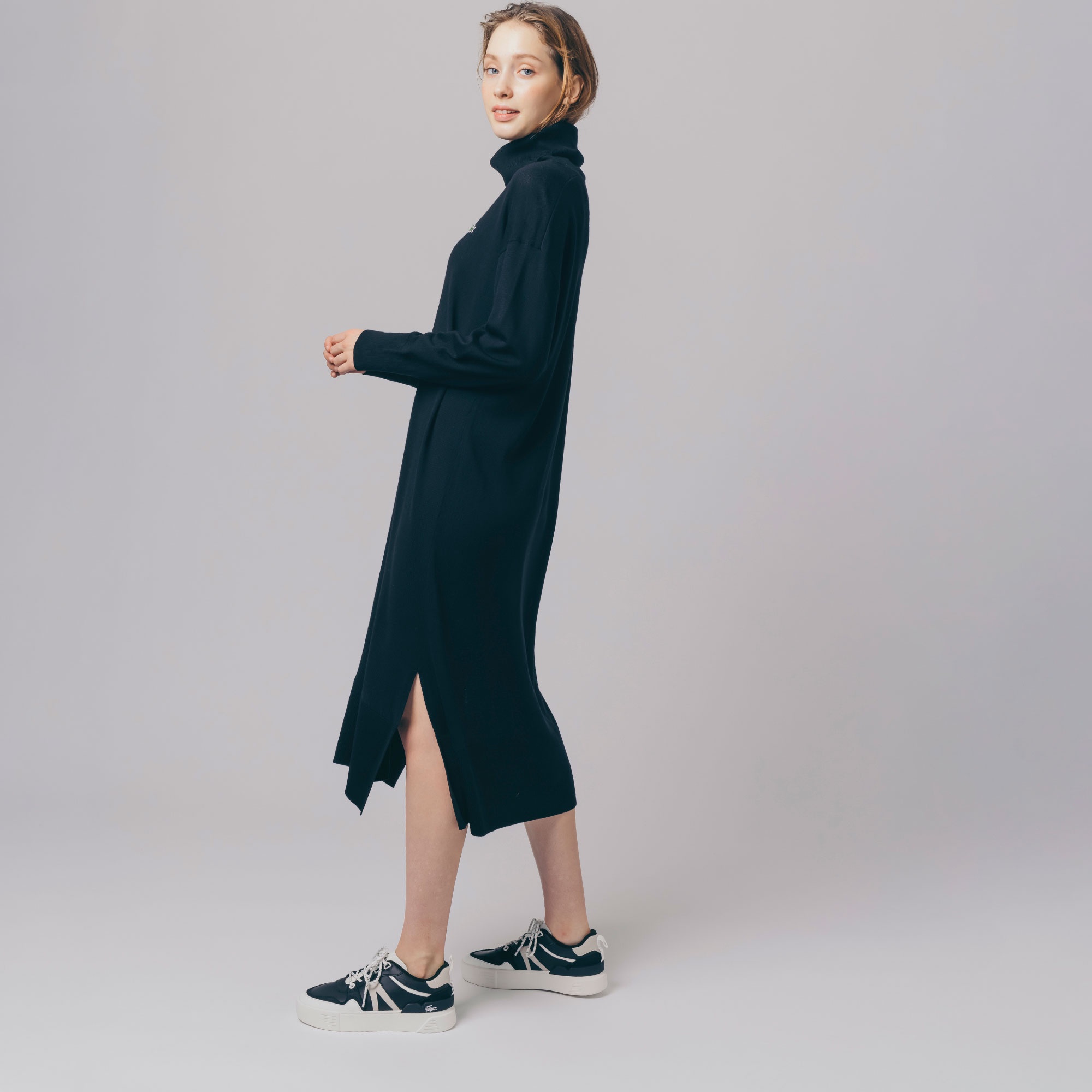 ウォッシャブルウールタートルネックマキシドレス