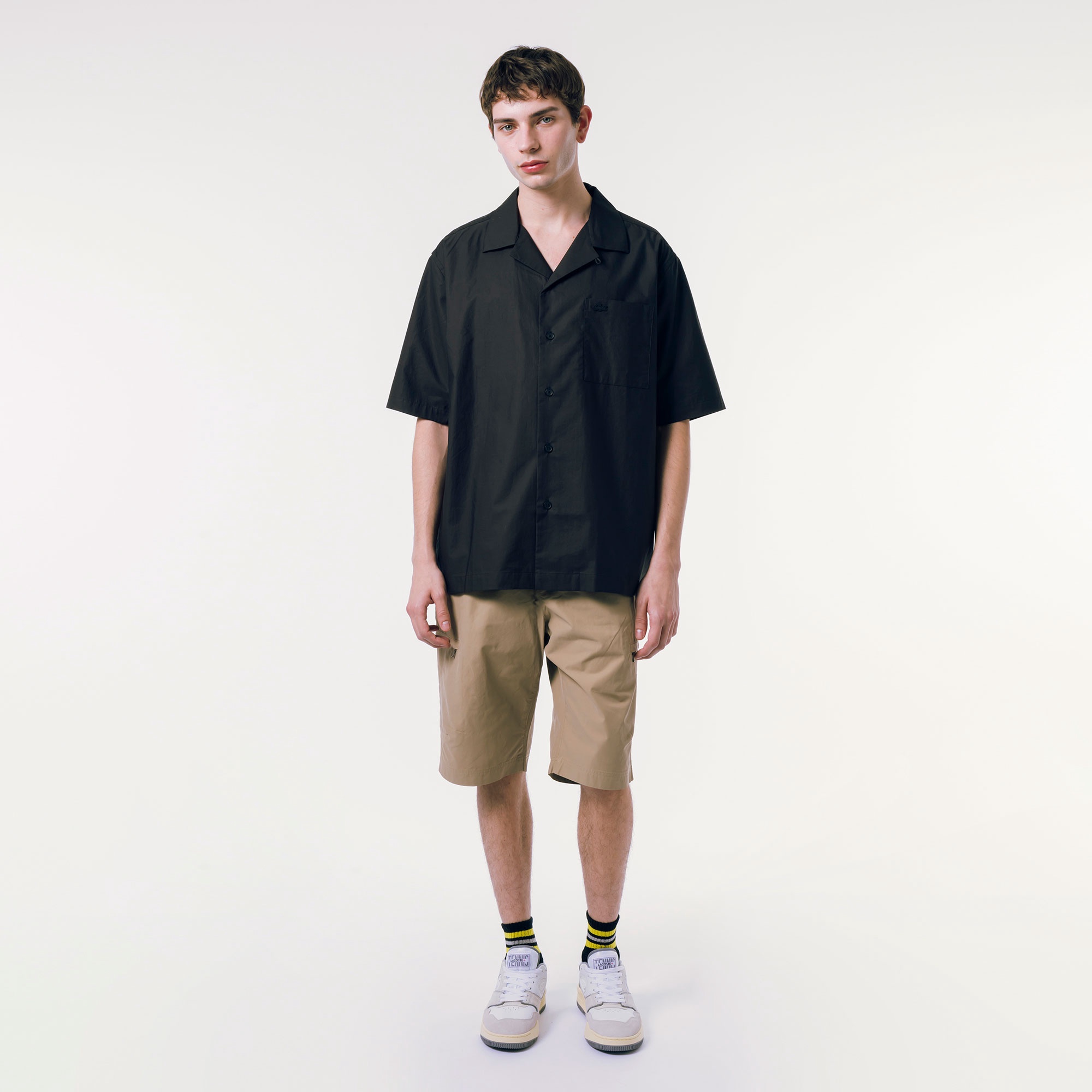 コットンバックサテンオープンネックシャツ