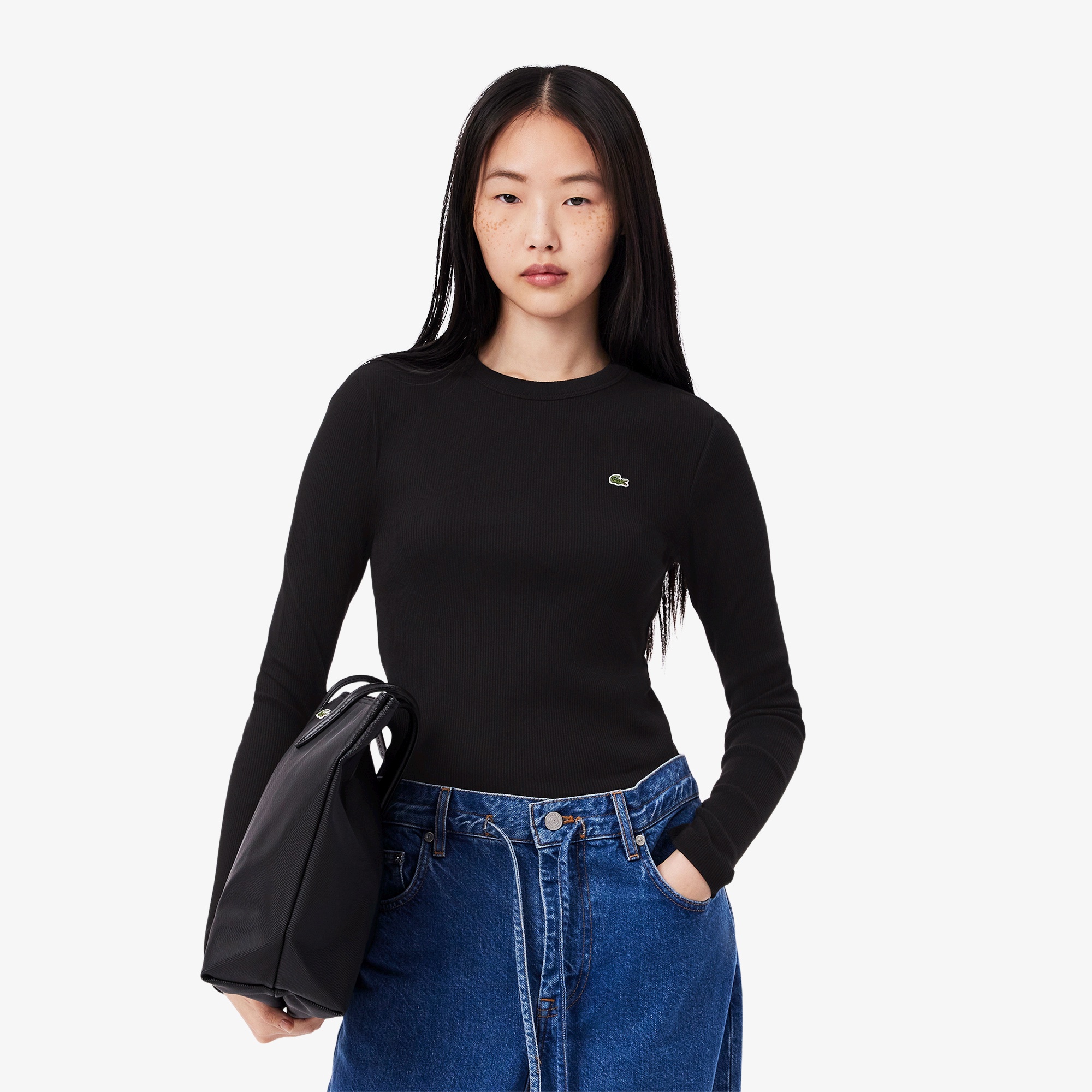 ワンポイントリブニットスリムセーター