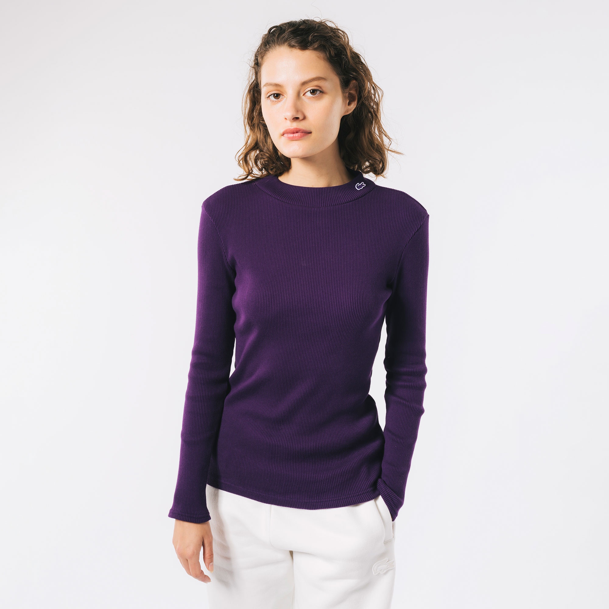 モックネックロングスリーブTシャツ