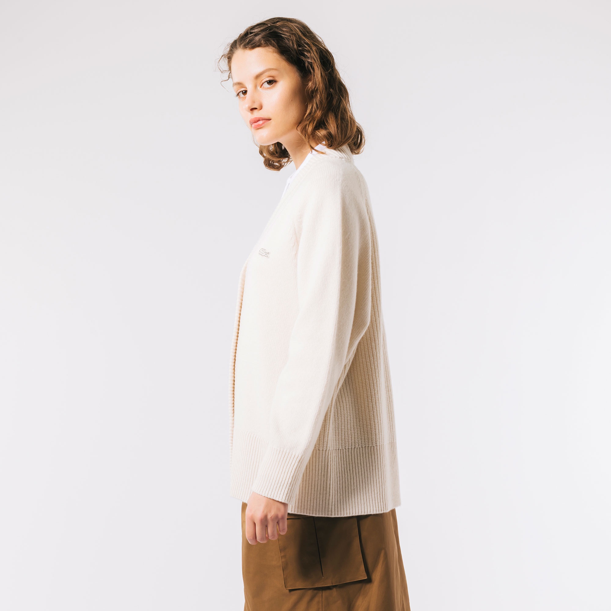 前後切り替えコンビネーションVネックニットカーディガン