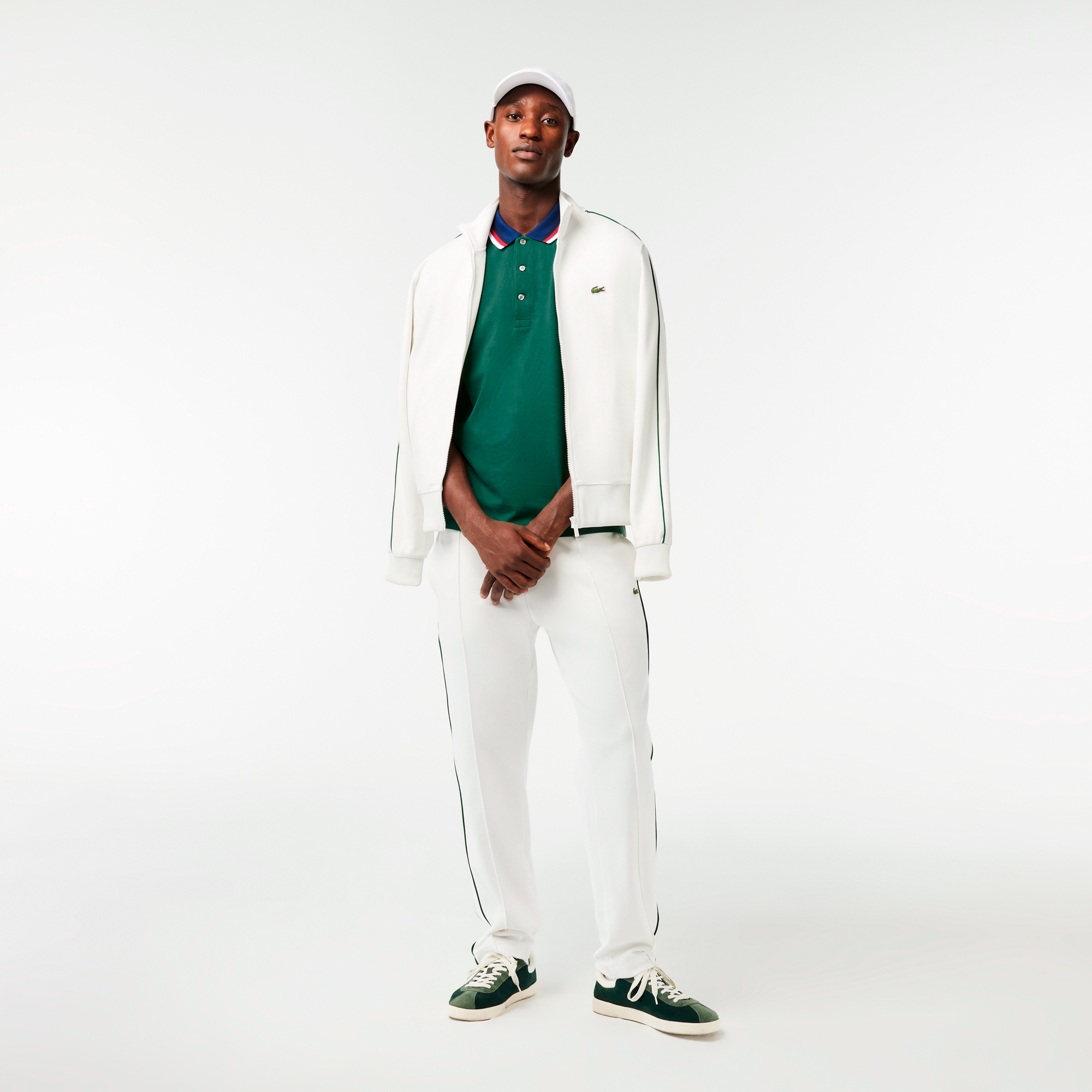 配色ボーダーリブニット鹿の子地ポロシャツ