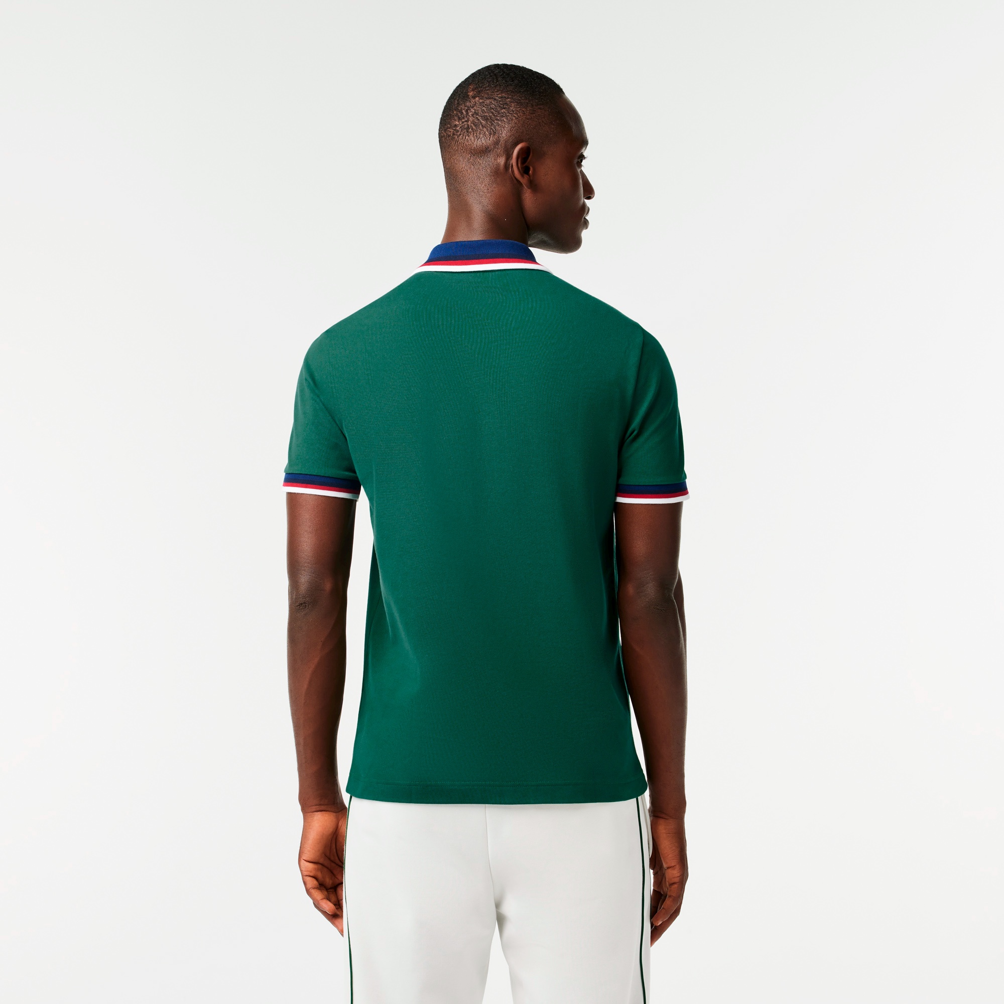 配色ボーダーリブニット鹿の子地ポロシャツ