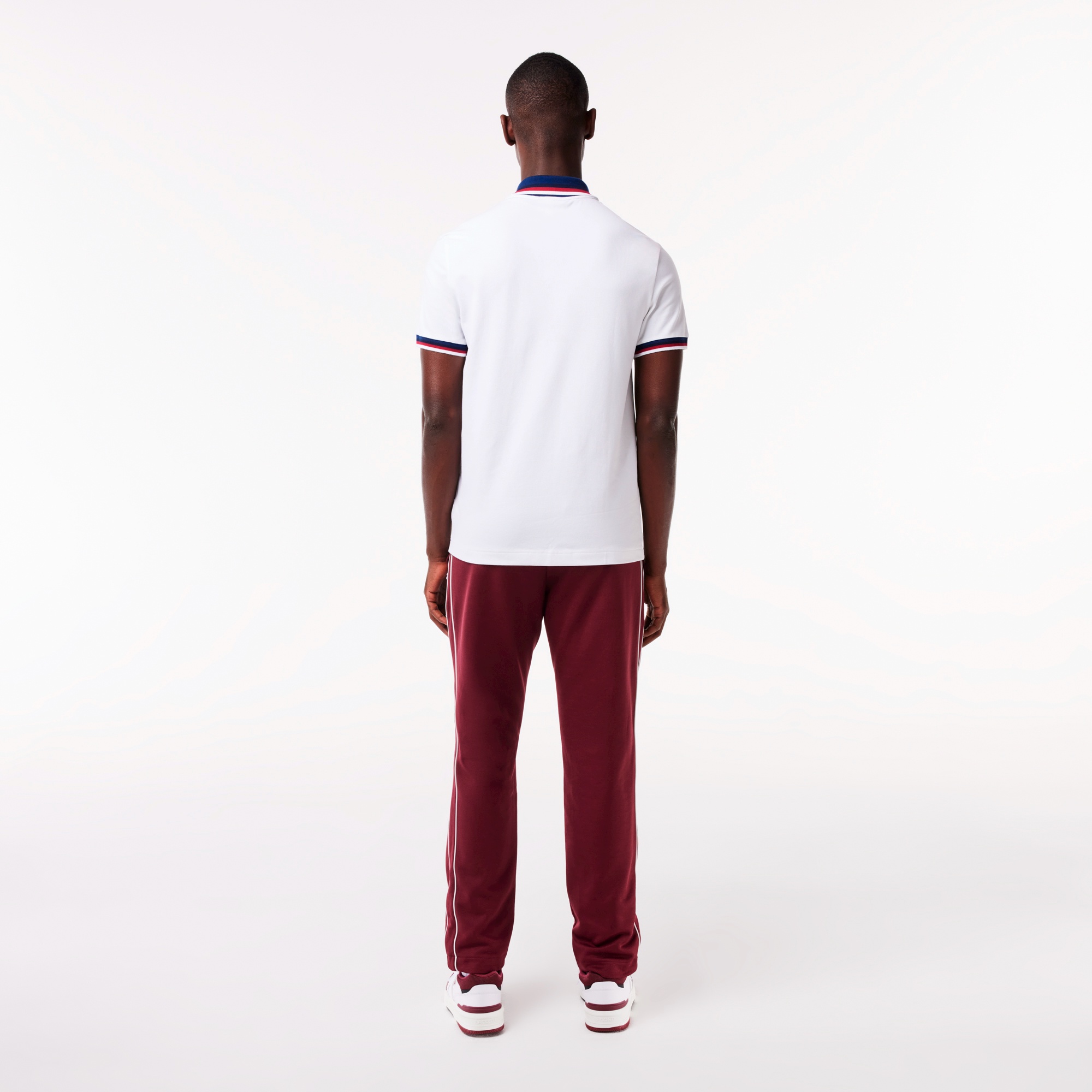 配色ボーダーリブニット鹿の子地ポロシャツ