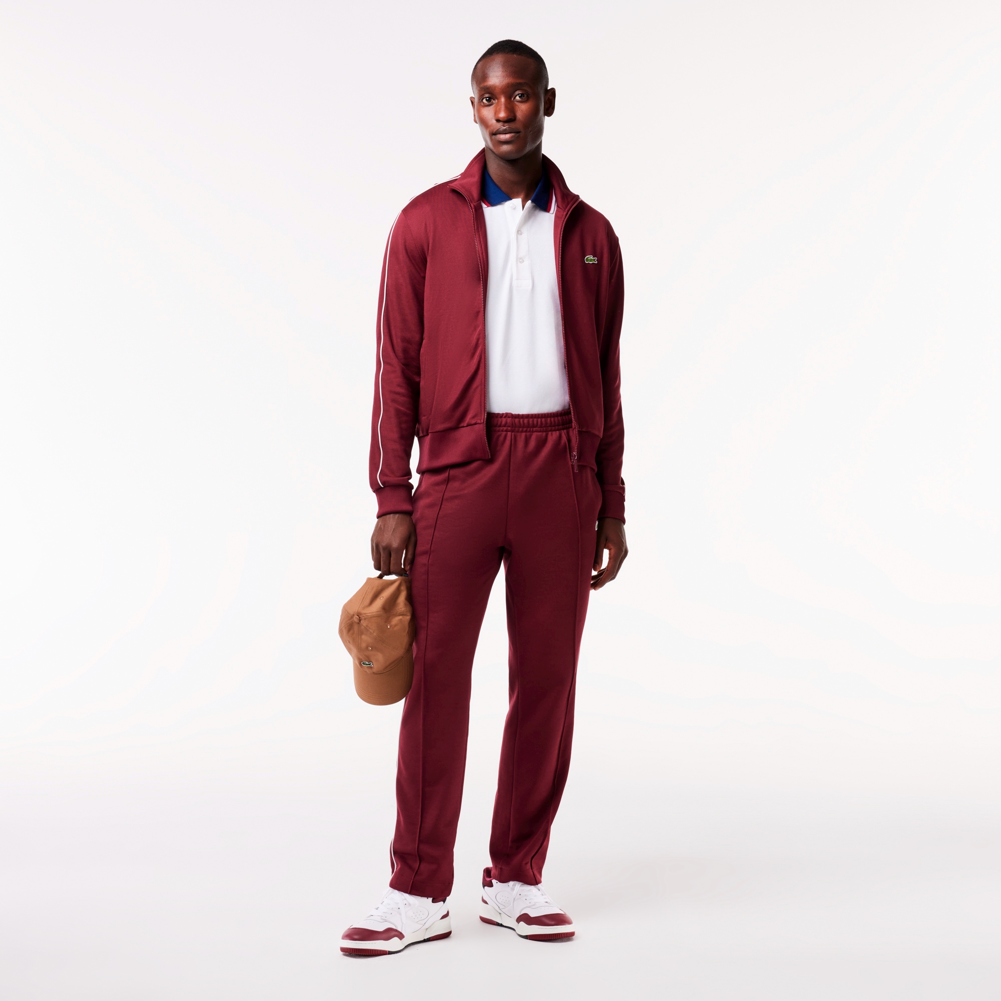 配色ボーダーリブニット鹿の子地ポロシャツ