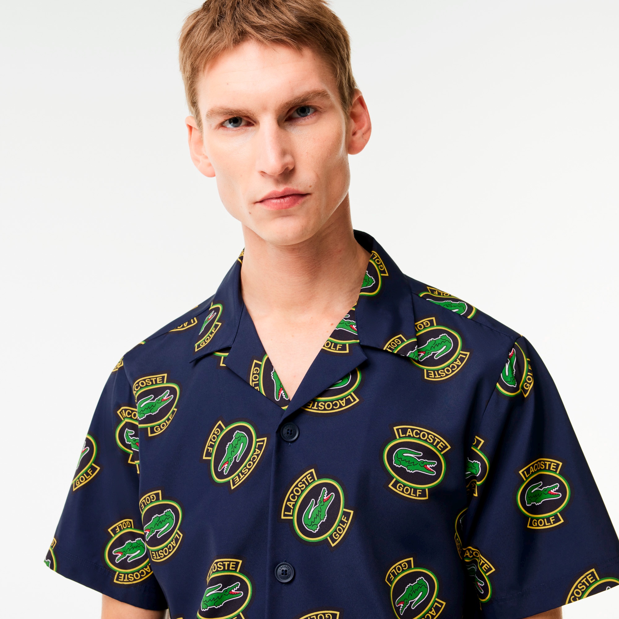 ウルトラドライオープンネック総柄シャツ