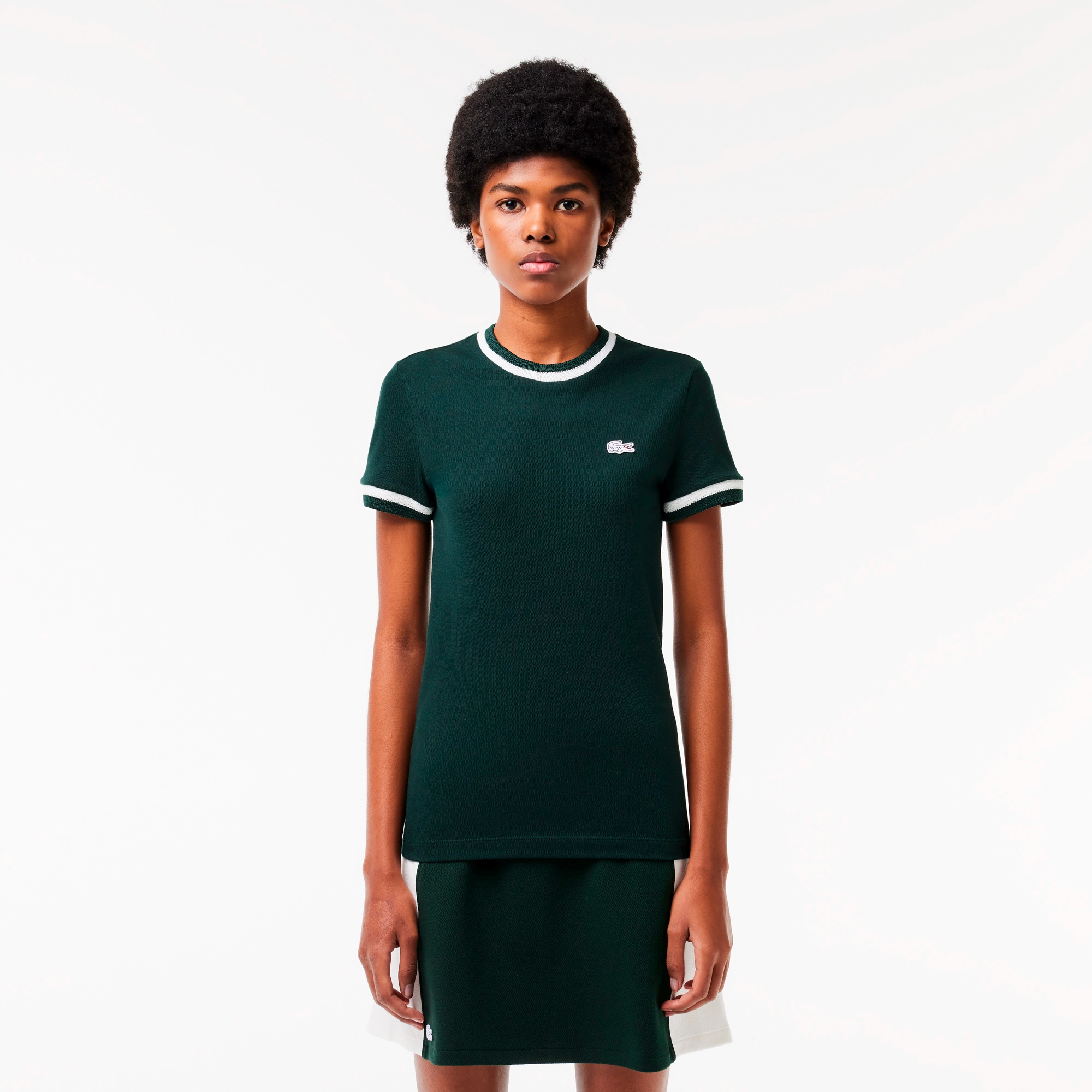 ボーダーリブニットクルーネック鹿の子地Tシャツ