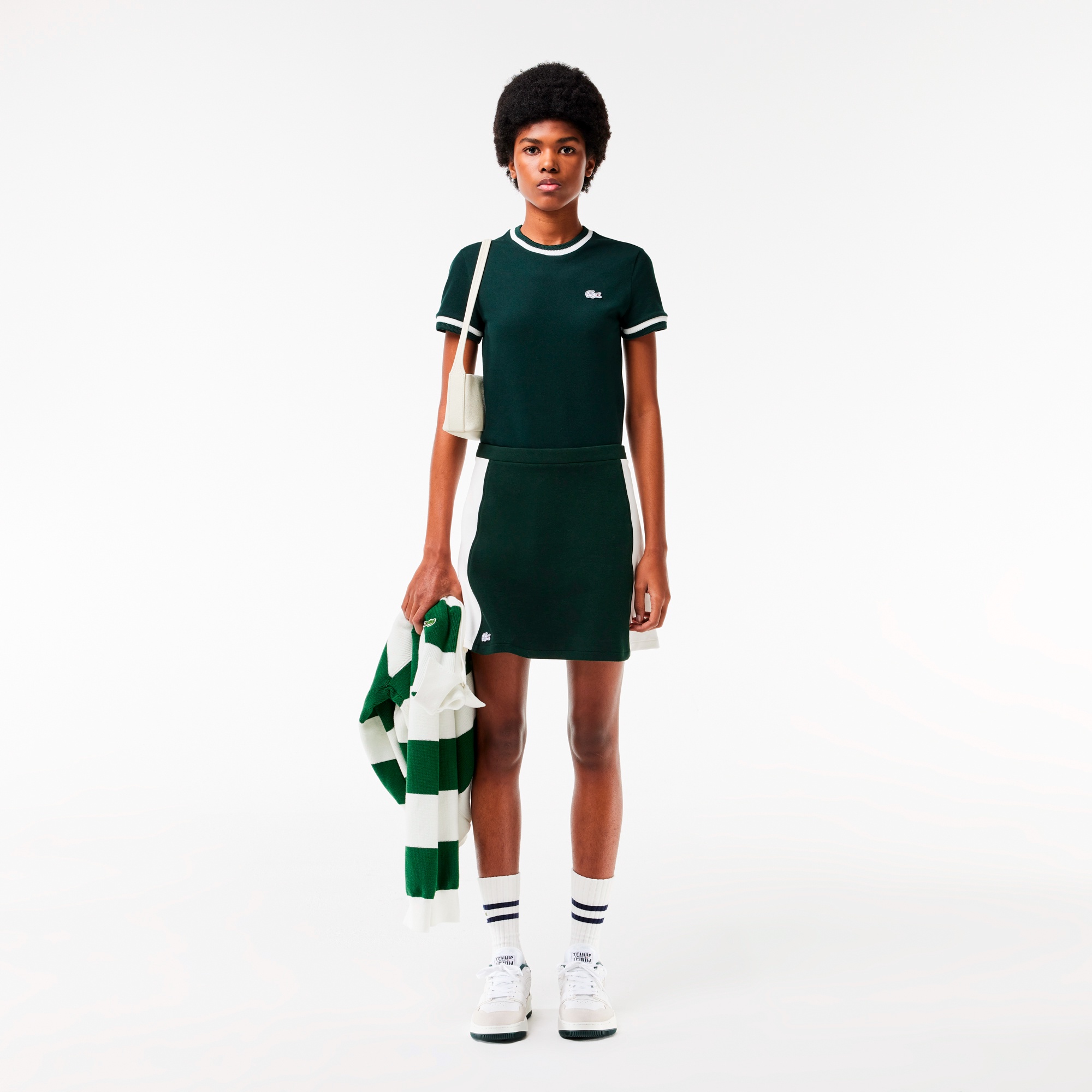 ボーダーリブニットクルーネック鹿の子地Tシャツ