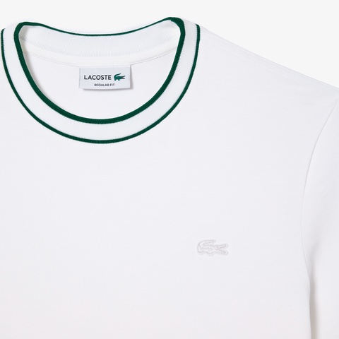 ラインドリブネック鹿の子地Tシャツ
