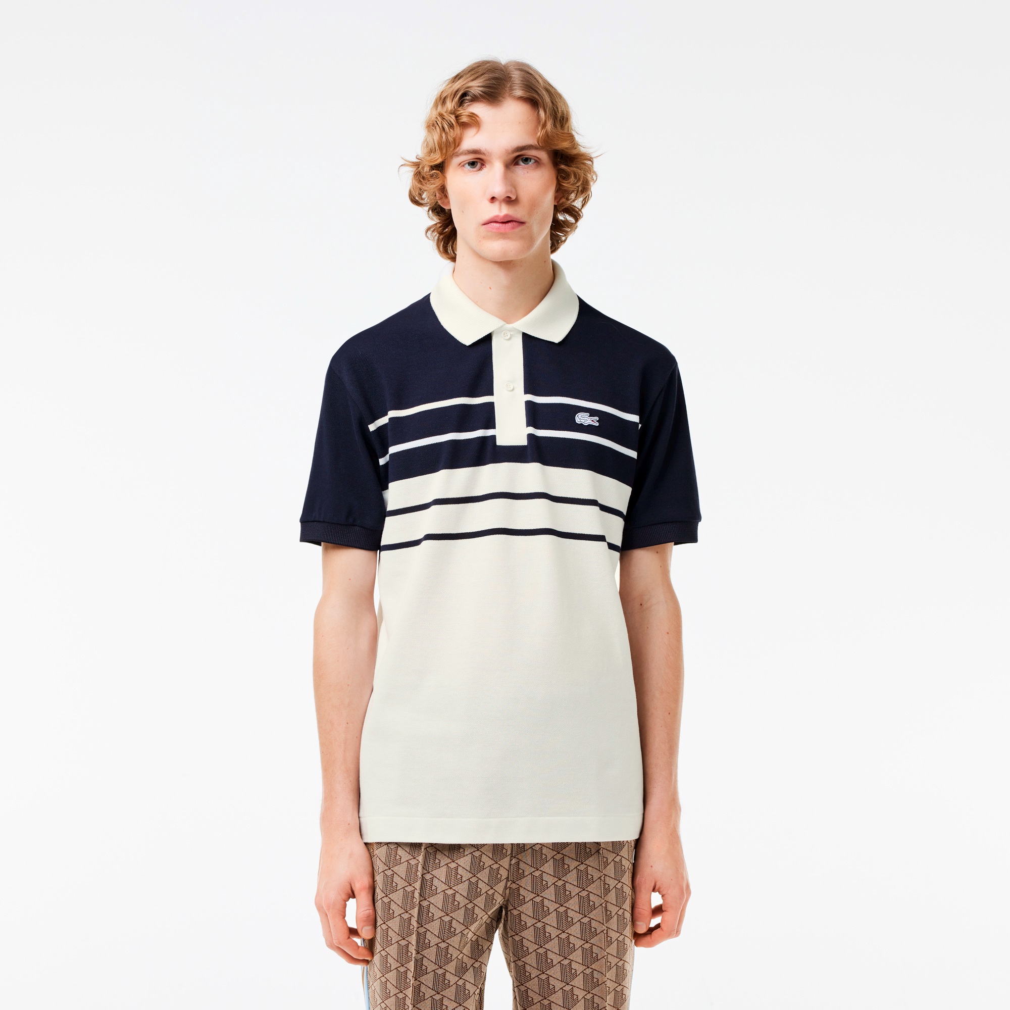 モノトーンパネルボーダーポロシャツ