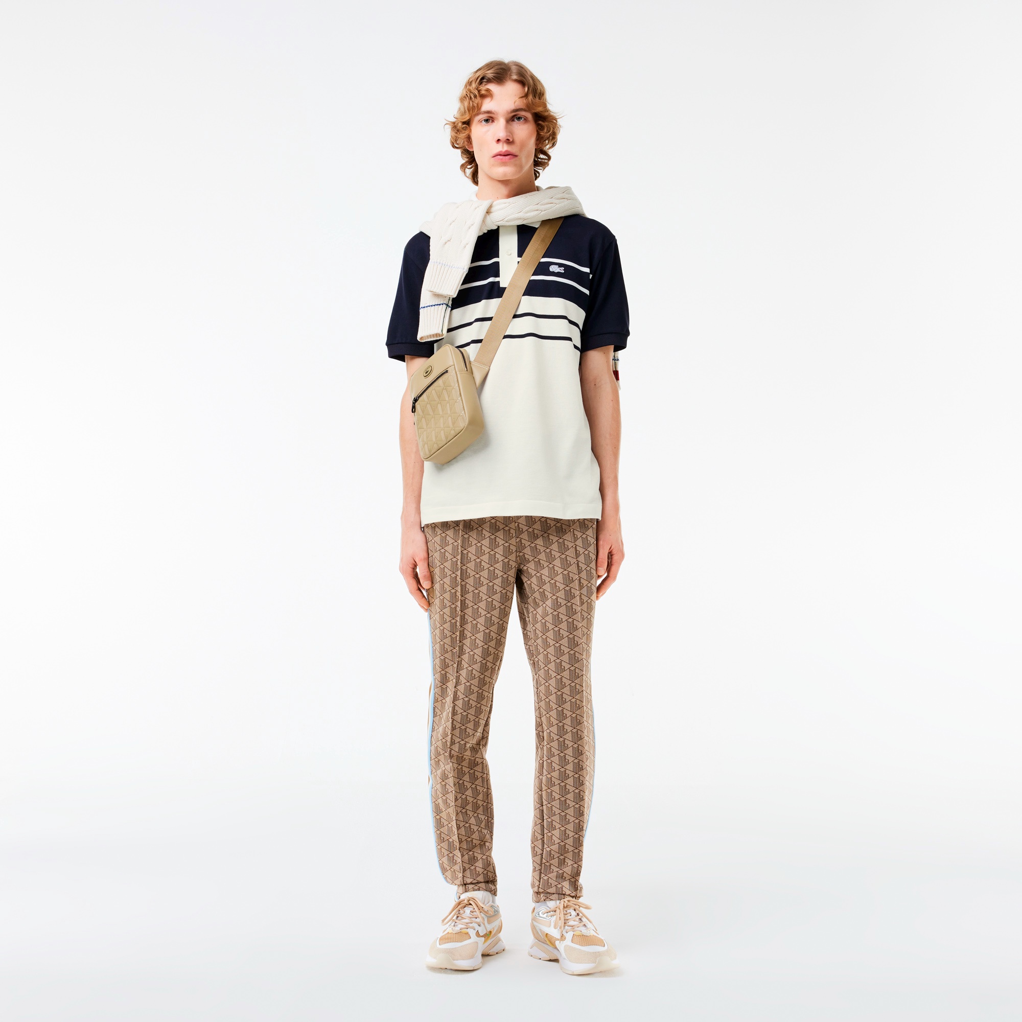 モノトーンパネルボーダーポロシャツ