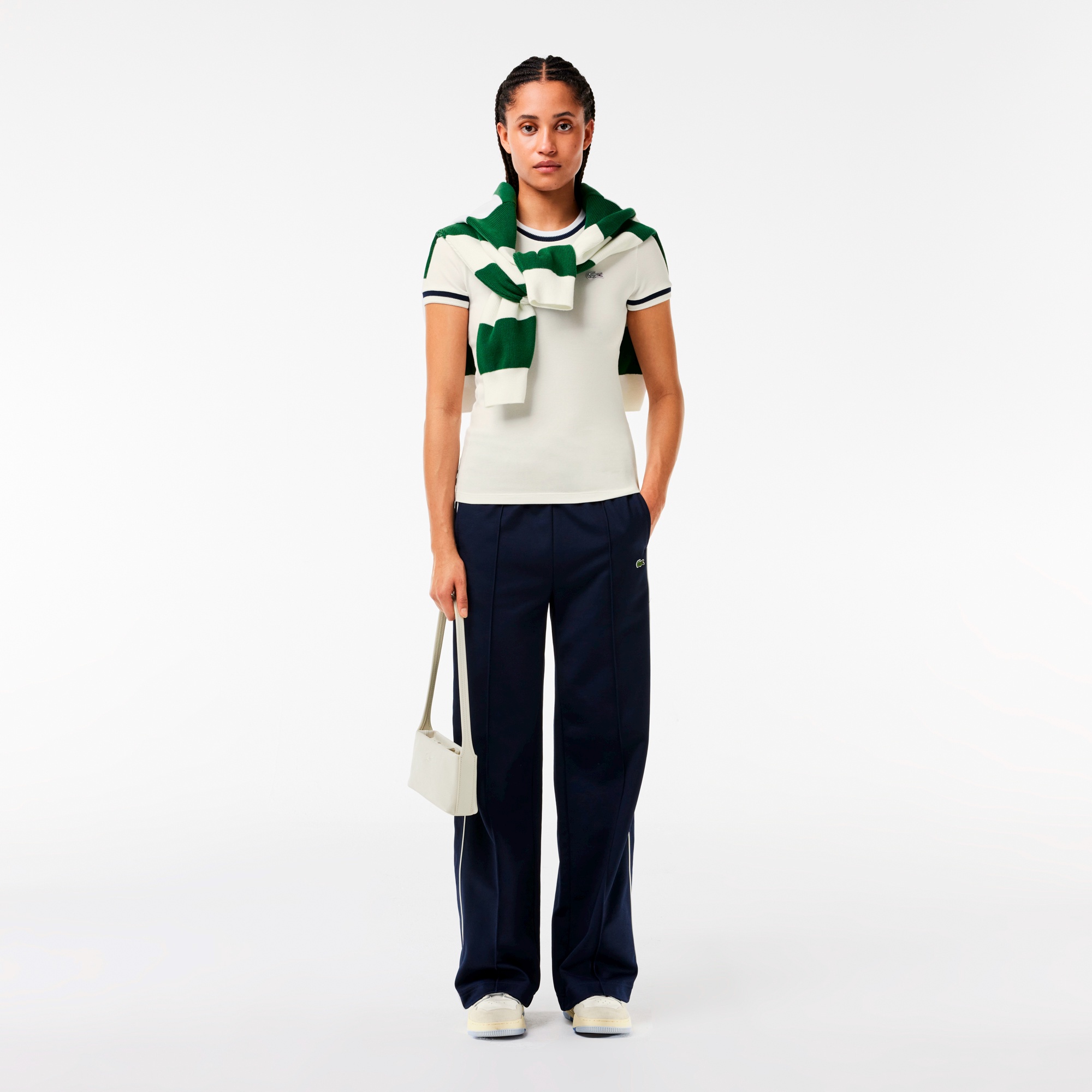 ボーダーリブニットクルーネック鹿の子地Tシャツ