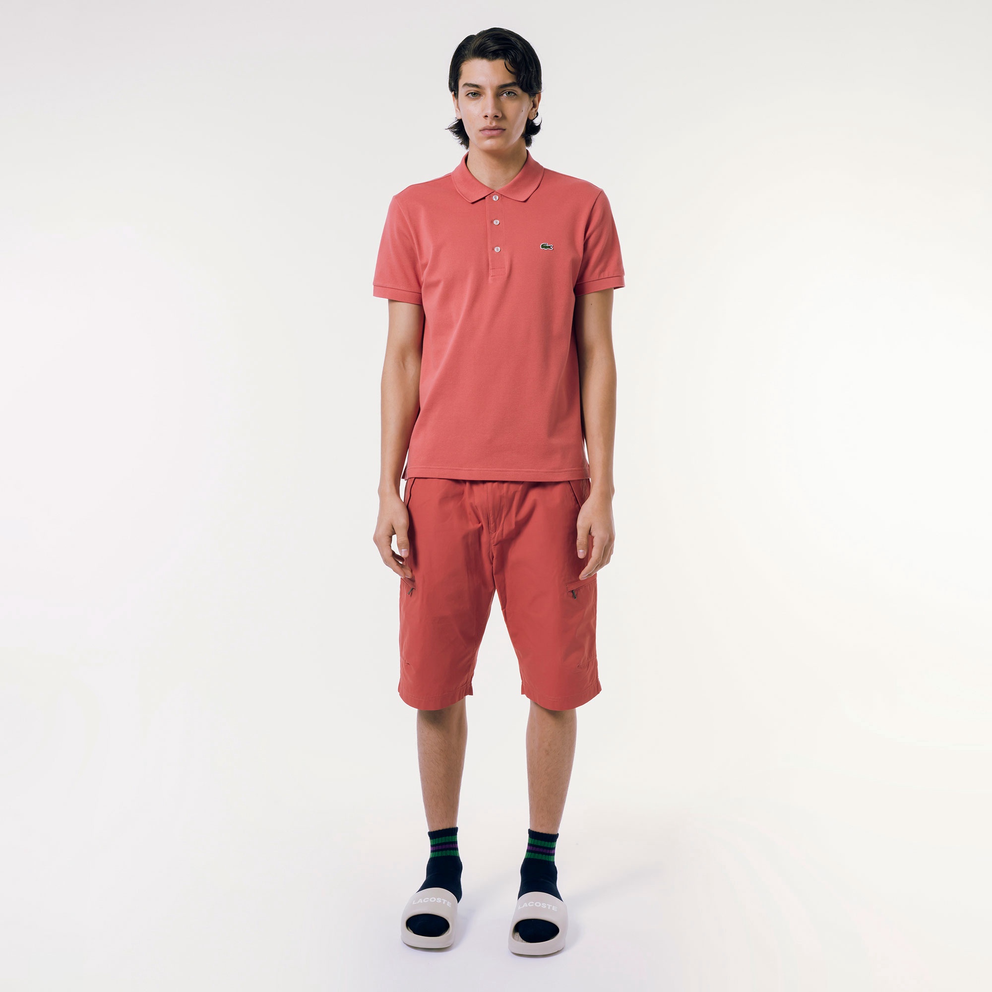 スリムフィットソリッドポロシャツ (半袖)