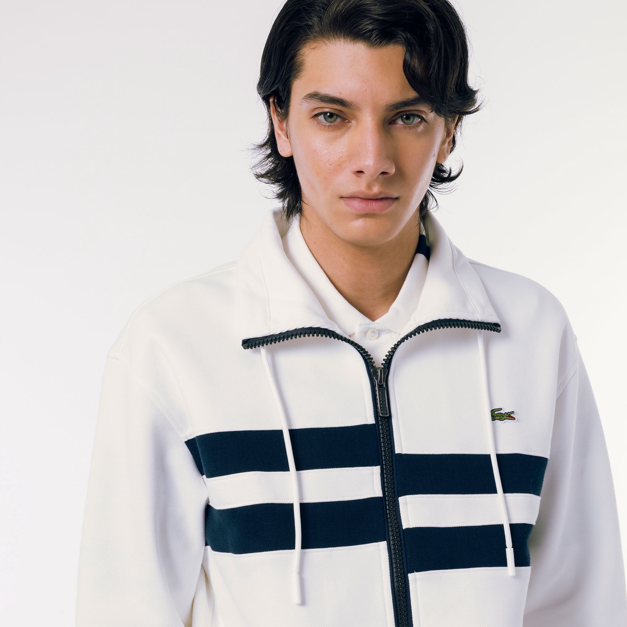 アシンメトリーボーダーハイネックジャケット