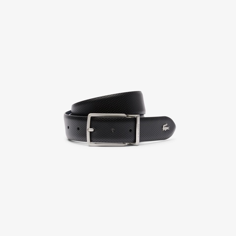 【新品】ラッピング用の紙袋付き LACOSTE リバーシブルベルト ブラック LACOSTE ベルト リバーシブルガンメタバックルレザーベルト