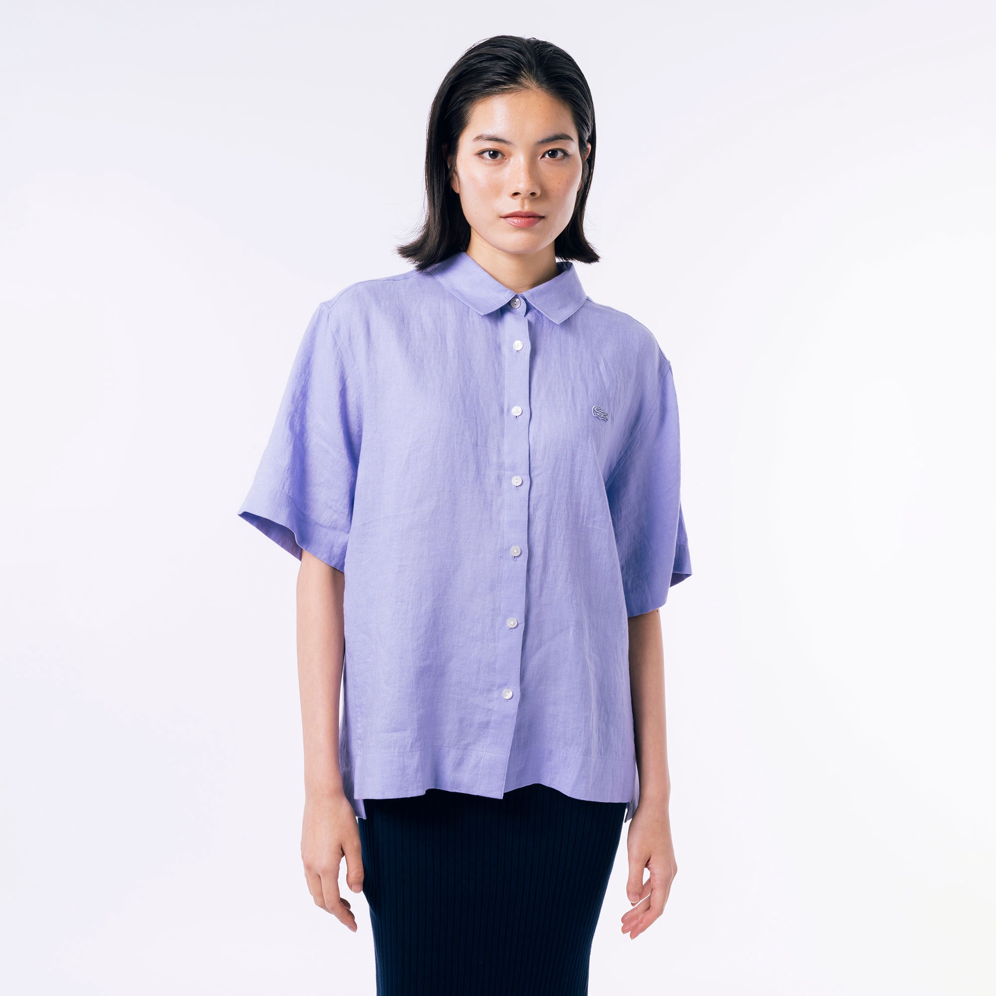 リネンコットン5分袖シャツ