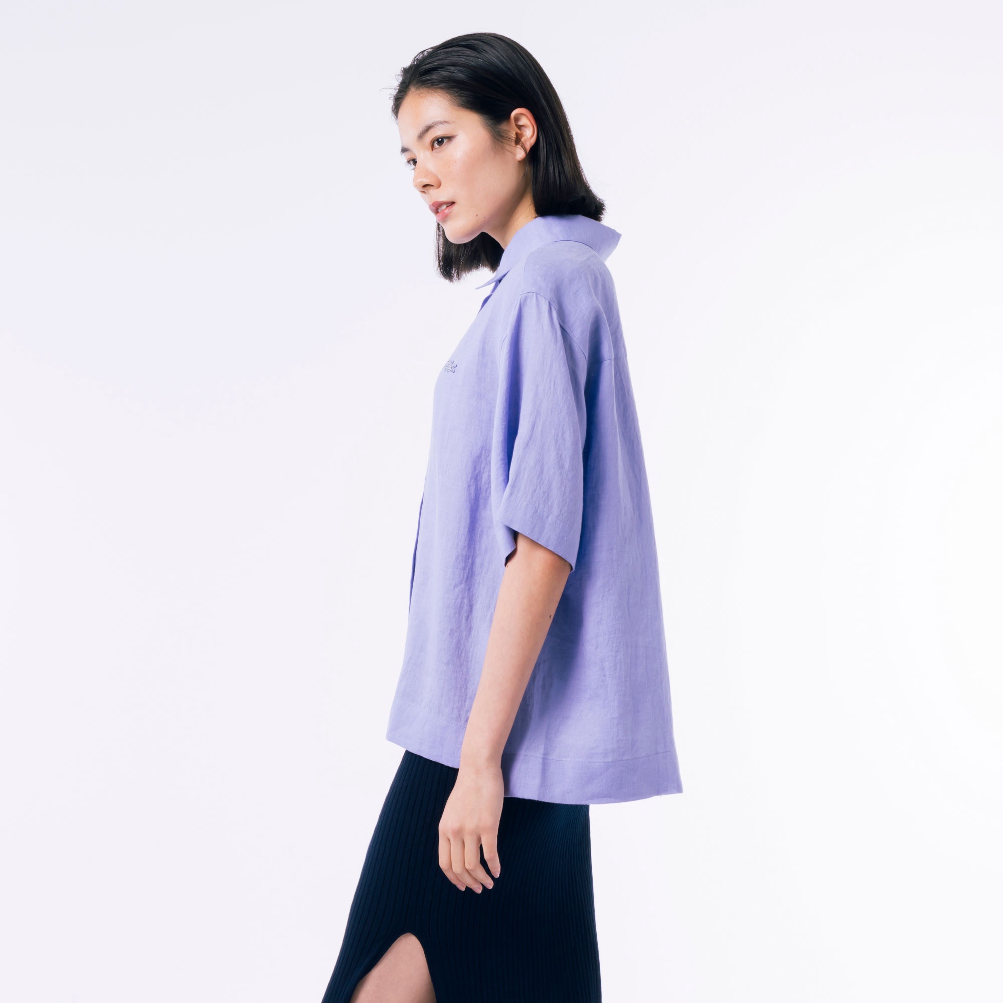 リネンコットン5分袖シャツ