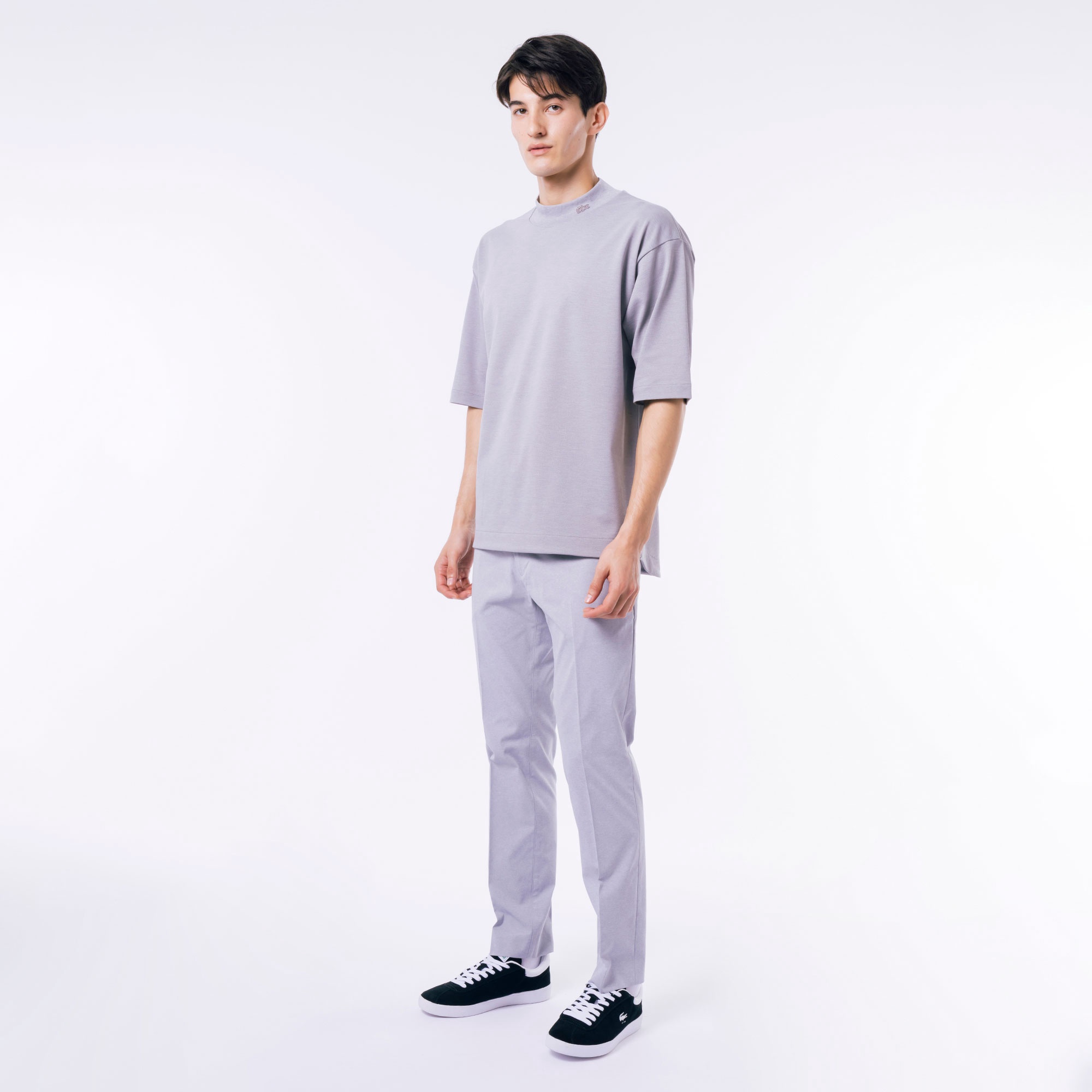 5分袖モックネックサマーニットTシャツ