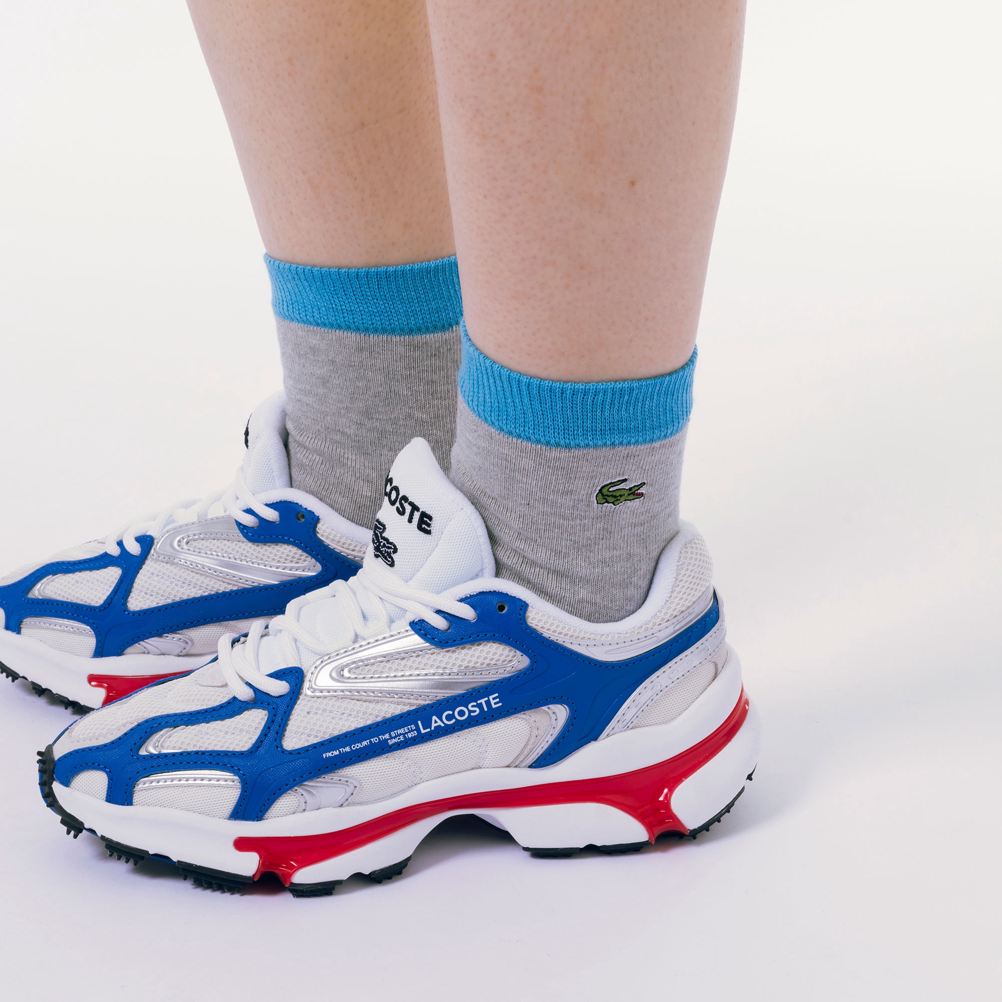 配色リブニット足底パイルショートソックス