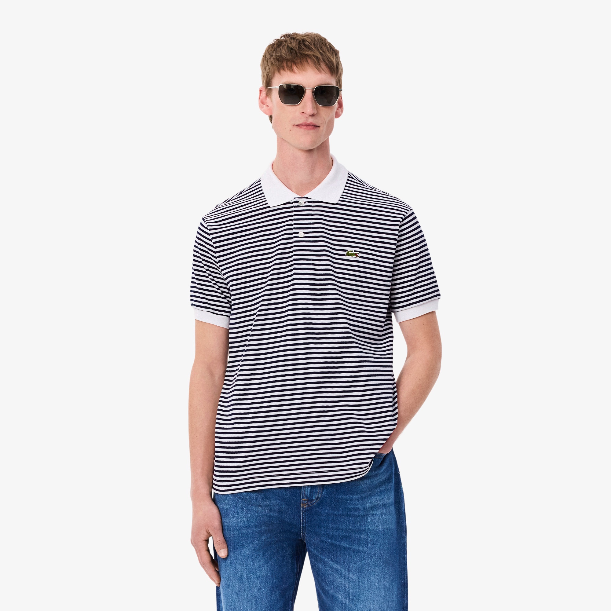 LACOSTE ボーダーポロシャツ XL 水色　オーバーサイズ ラコステ LACOSTE ポロシャツ ボーダー 水色 ピンク XLサイズ