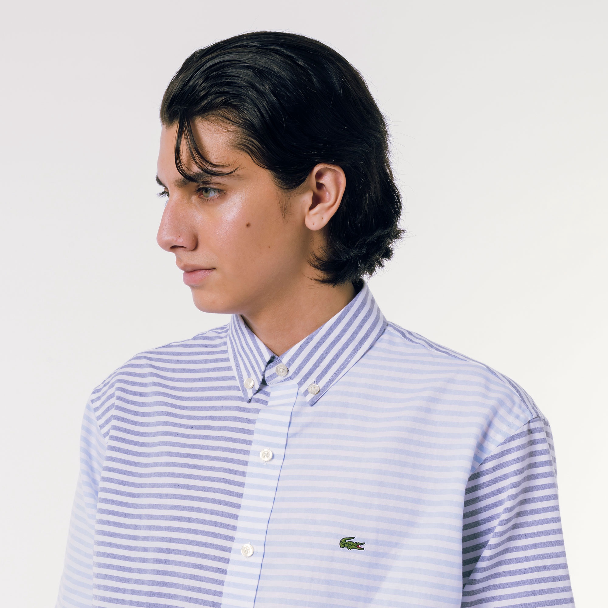 コットンリネンボーダーシャツ