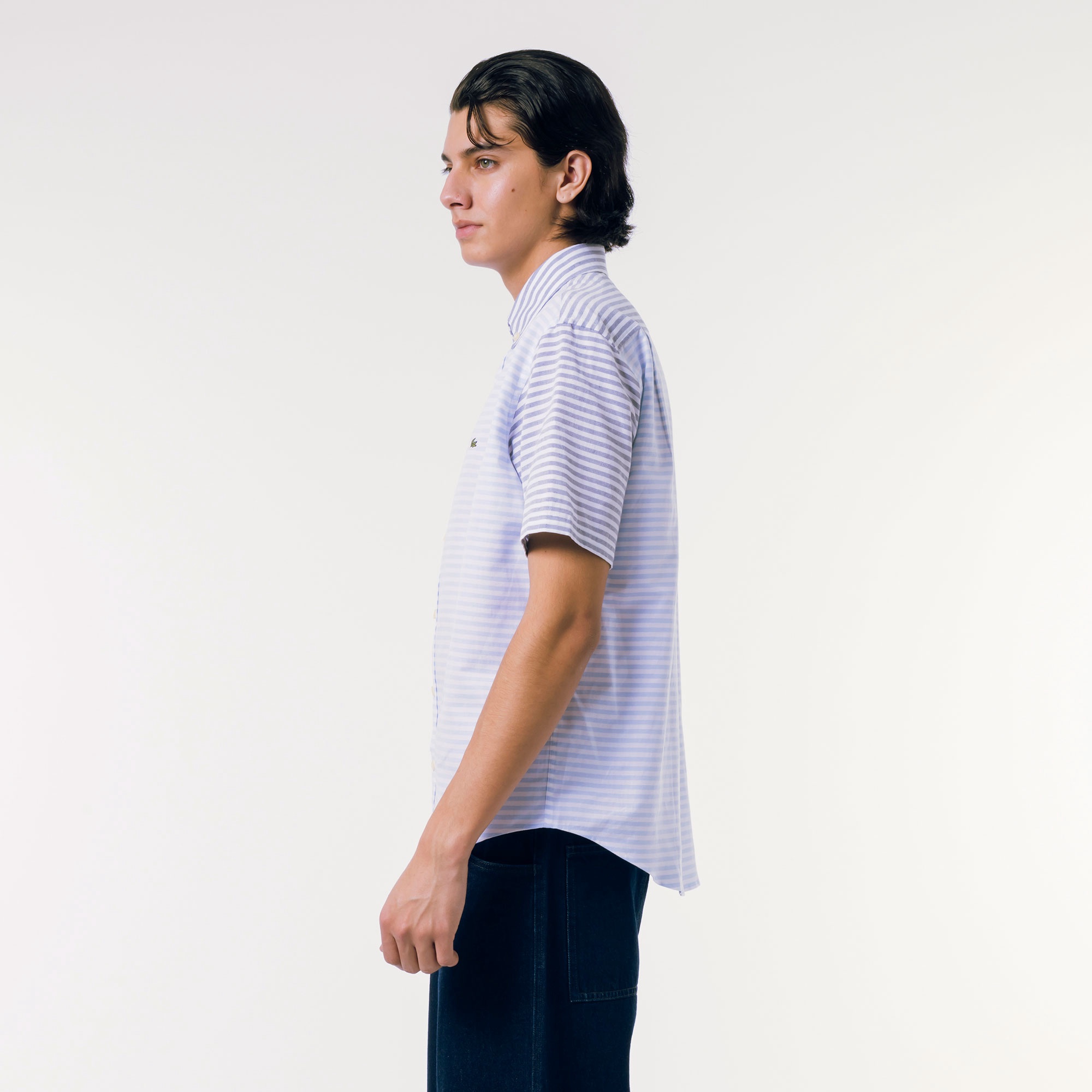 コットンリネンボーダーシャツ