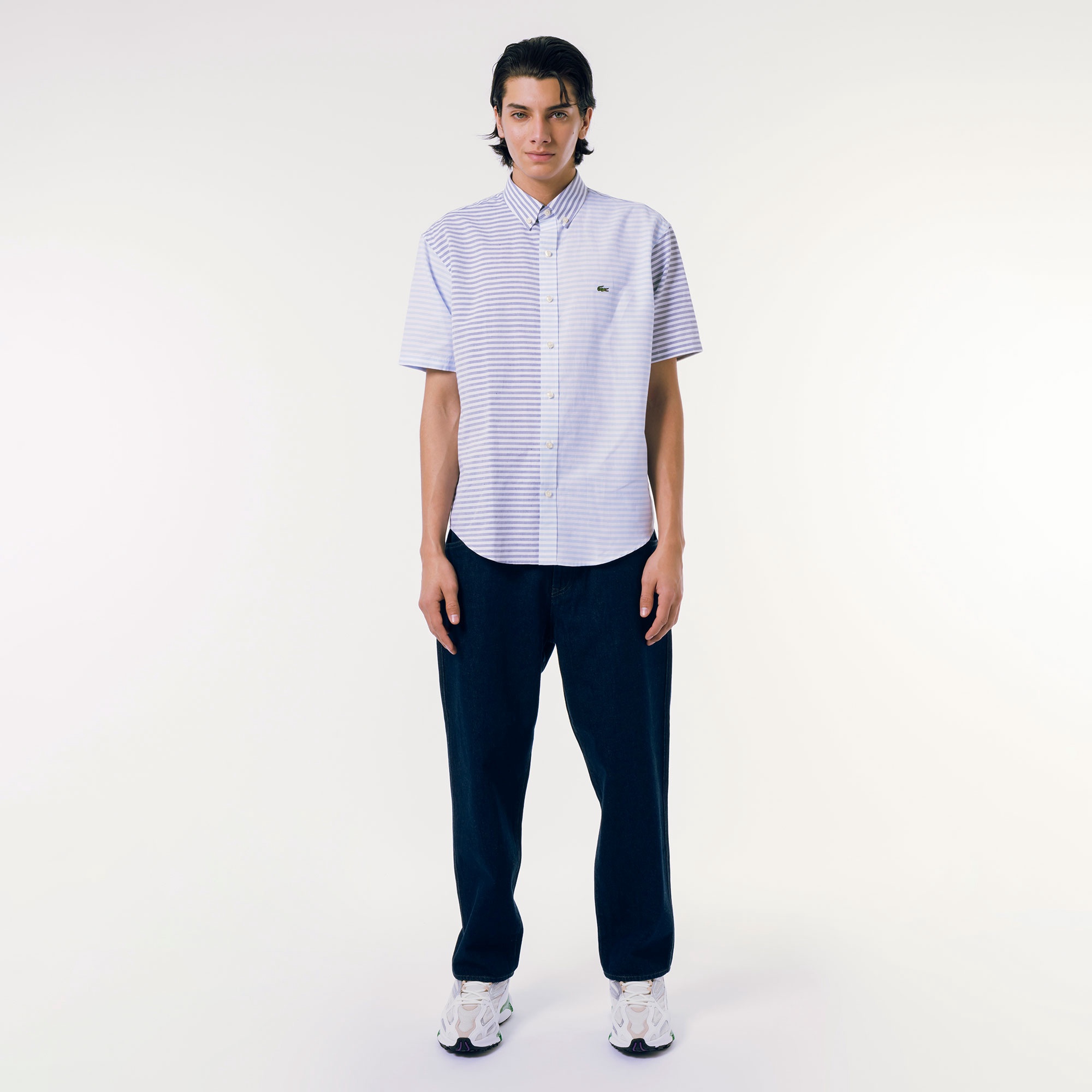 コットンリネンボーダーシャツ