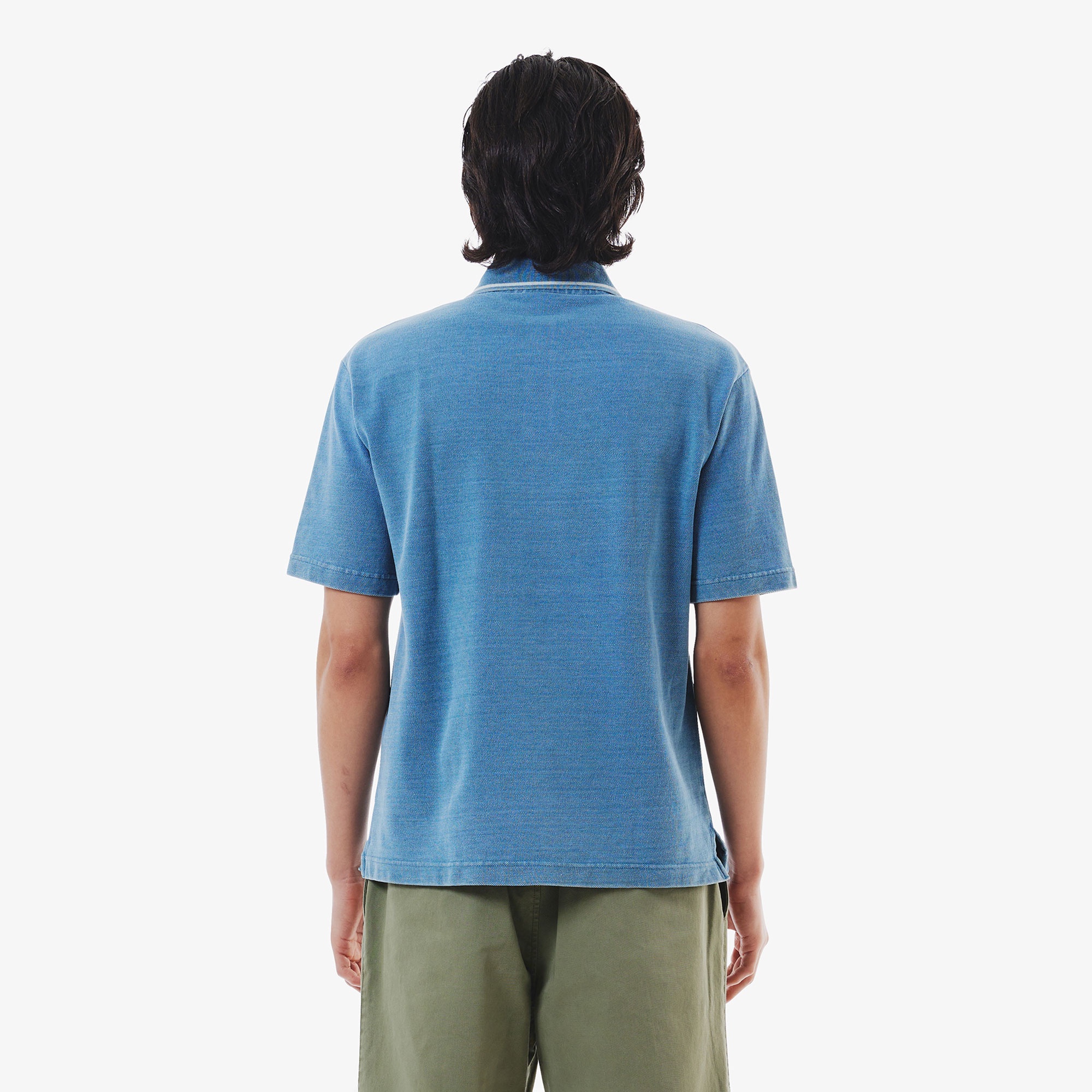 配色リブニットインディゴポロシャツ