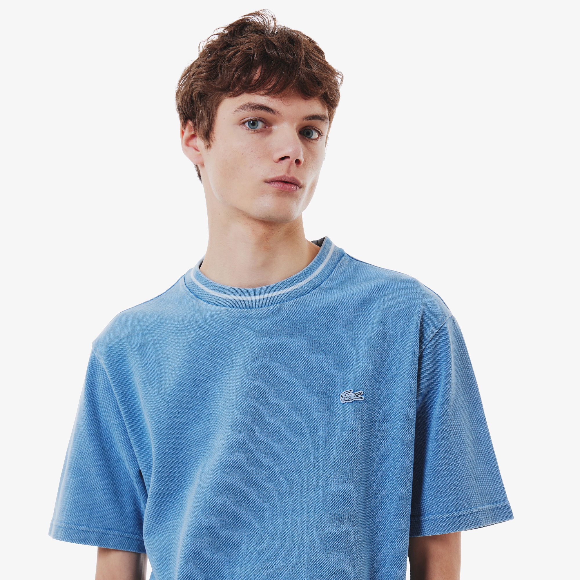 配色リブニットインディゴTシャツ