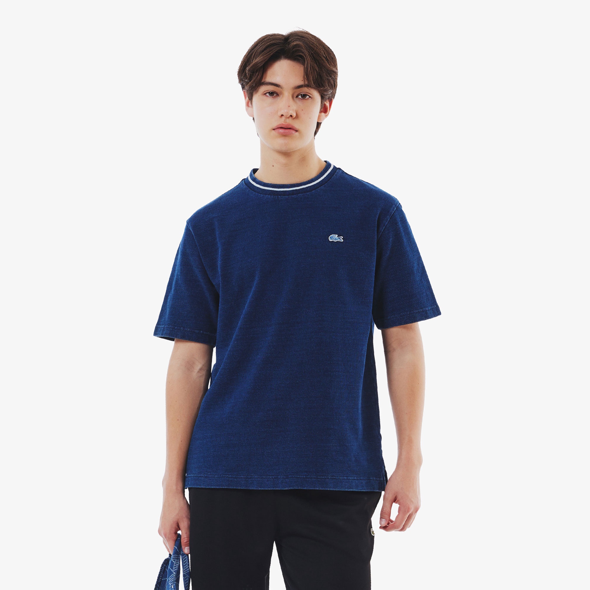 配色リブニットインディゴTシャツ