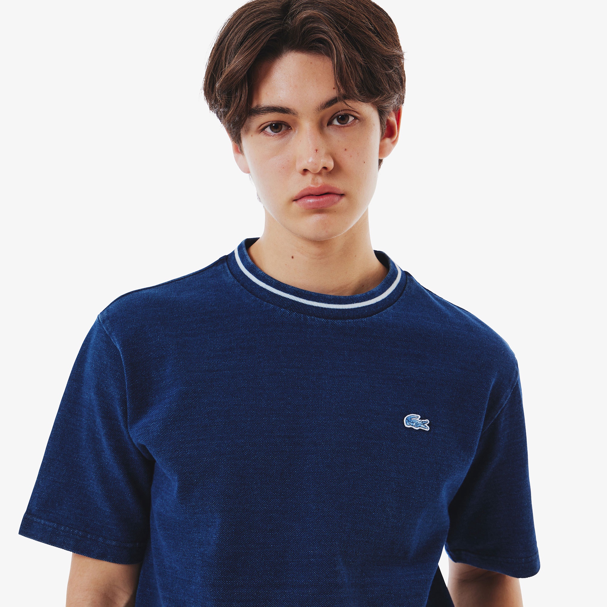 配色リブニットインディゴTシャツ