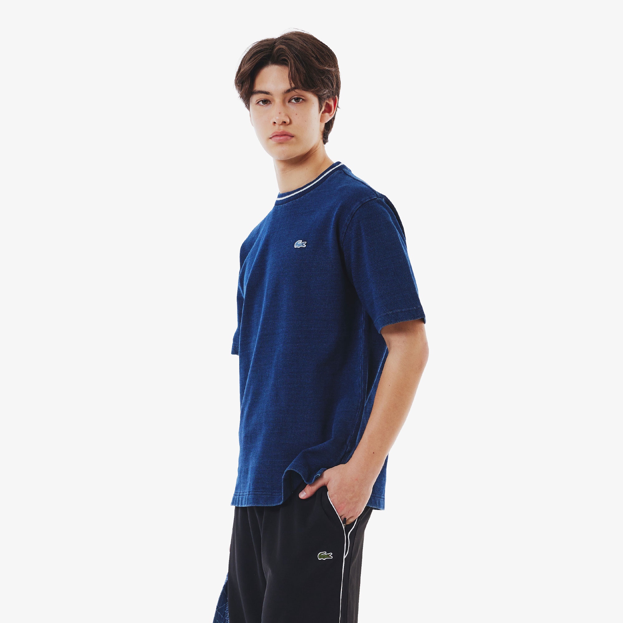 配色リブニットインディゴTシャツ