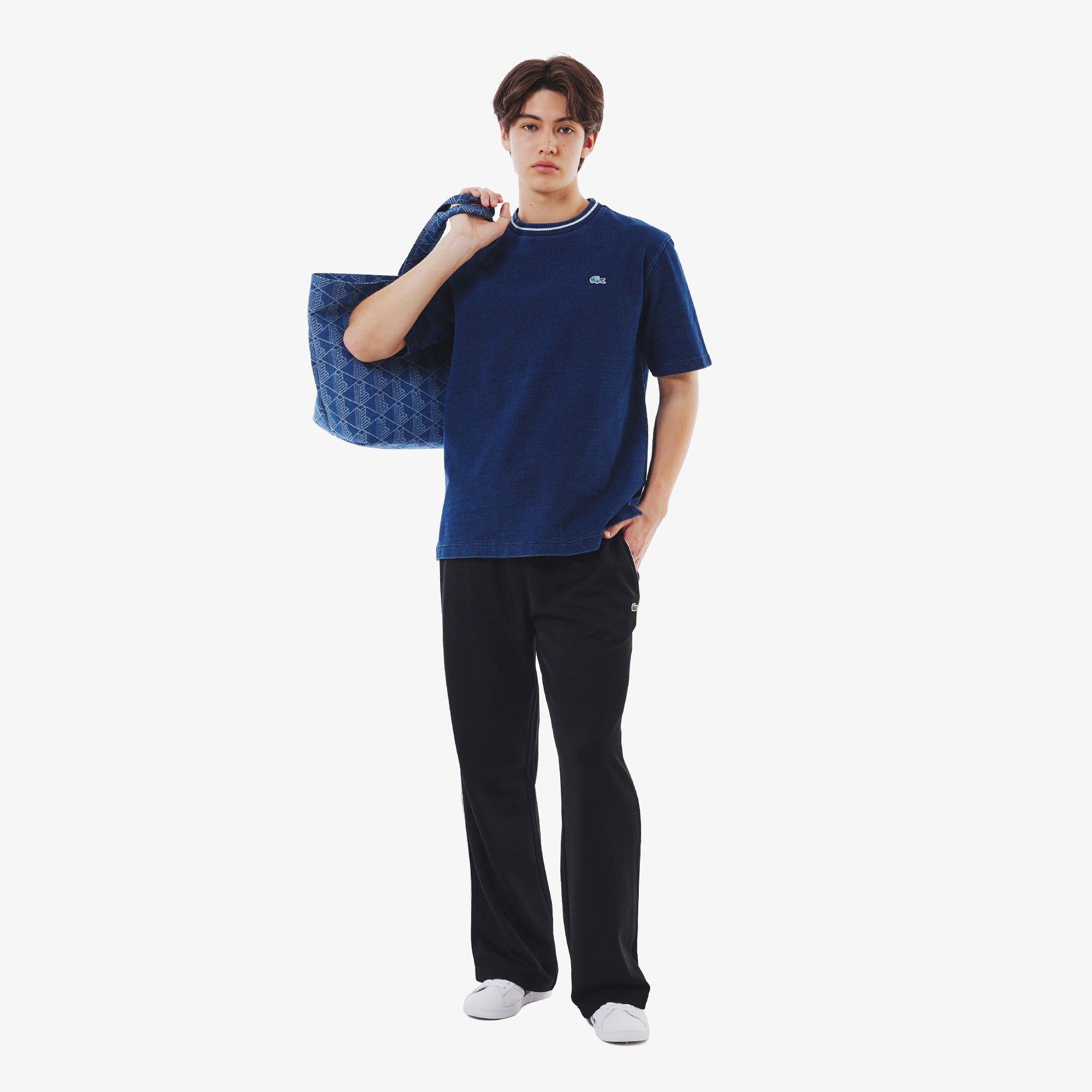 配色リブニットインディゴTシャツ