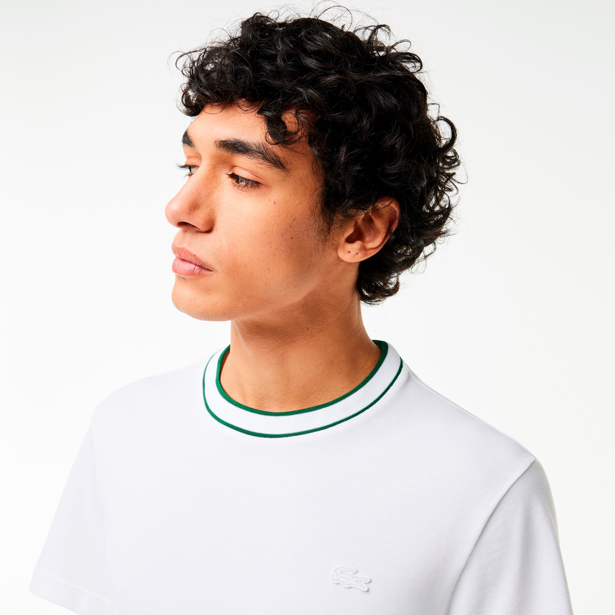 ラインドリブネック鹿の子地Tシャツ