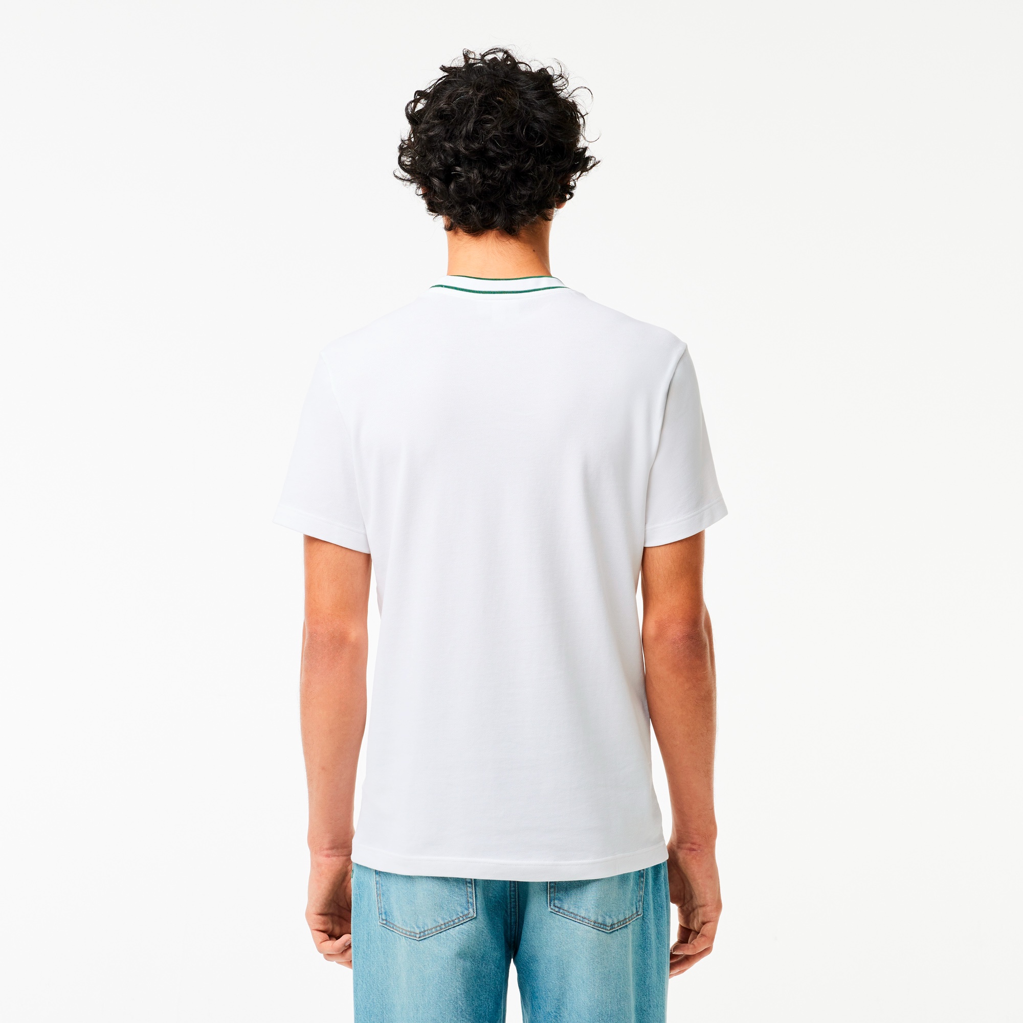 ラインドリブネック鹿の子地Tシャツ