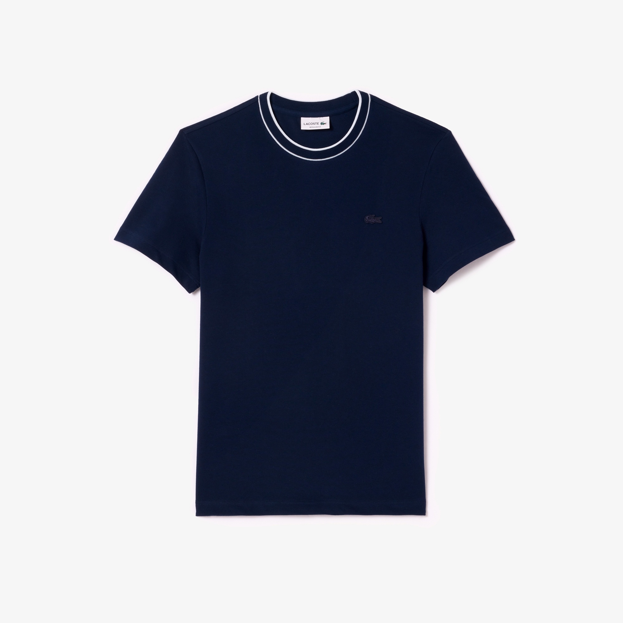 ラインドリブネック鹿の子地Tシャツ