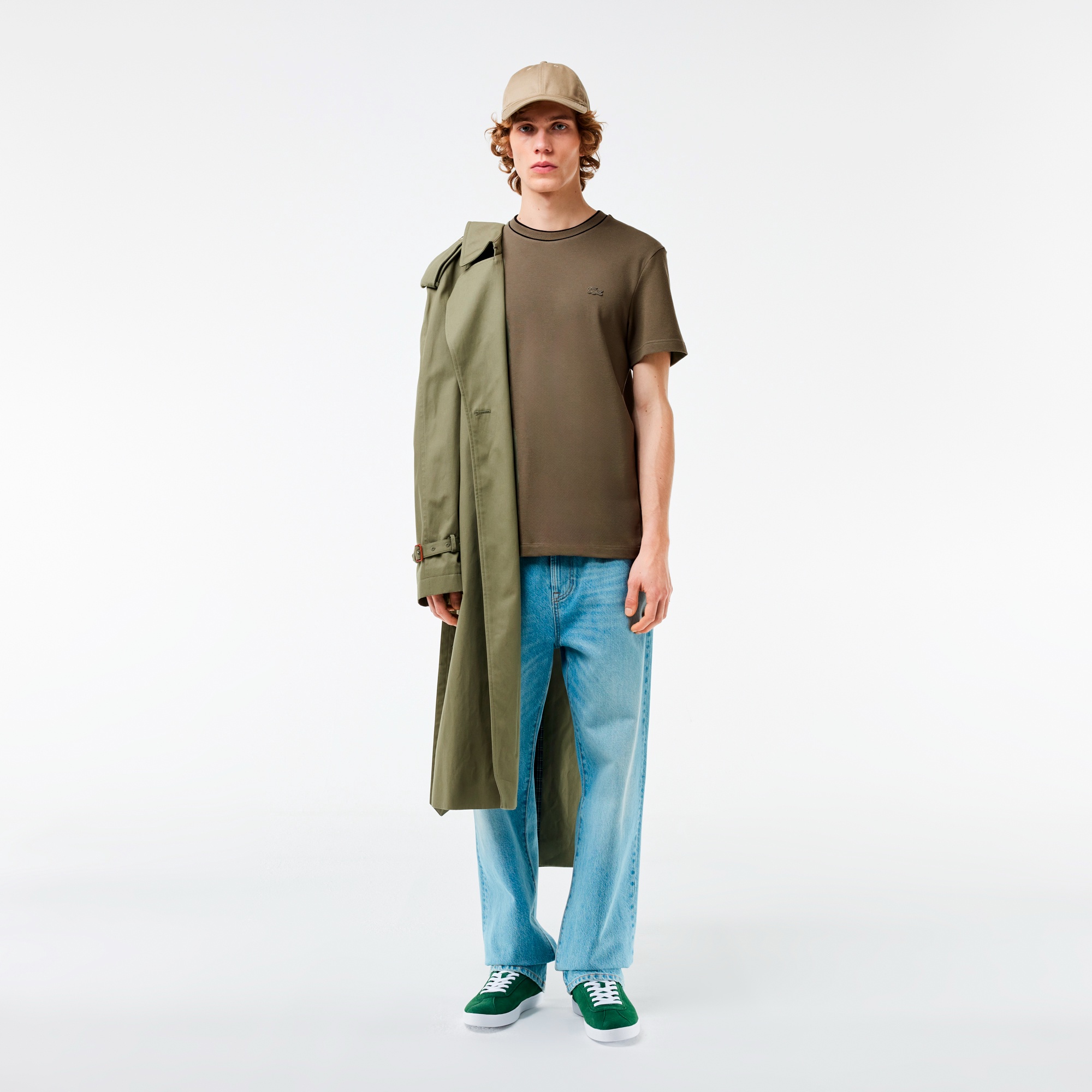 ラインドリブネック鹿の子地Tシャツ