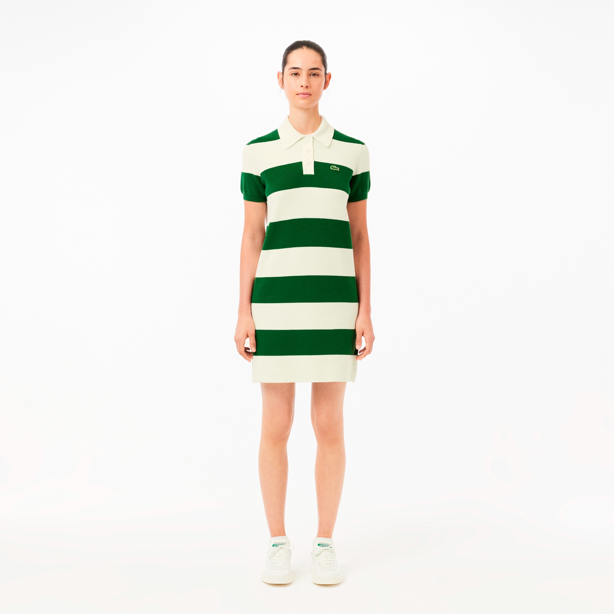 LACOSTE ★ 洗練されたスポーティな一着 モノグラム ポロドレス セール】 モノグラムジャカードコットンニットポロシャツ