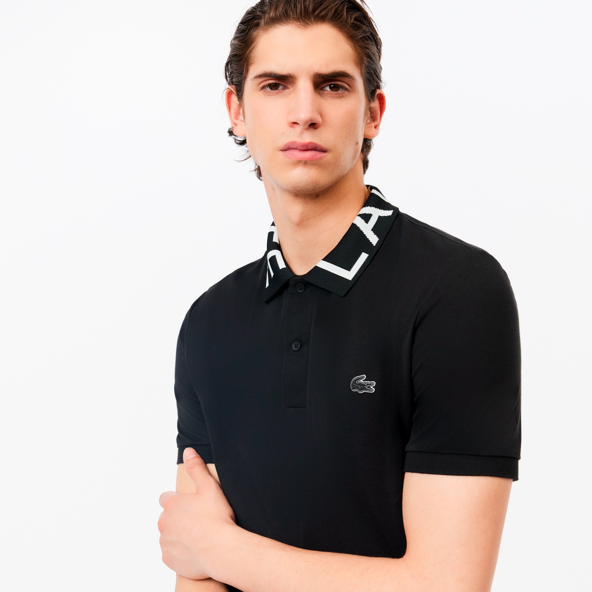 ジャカードリブニットカラーポロシャツ