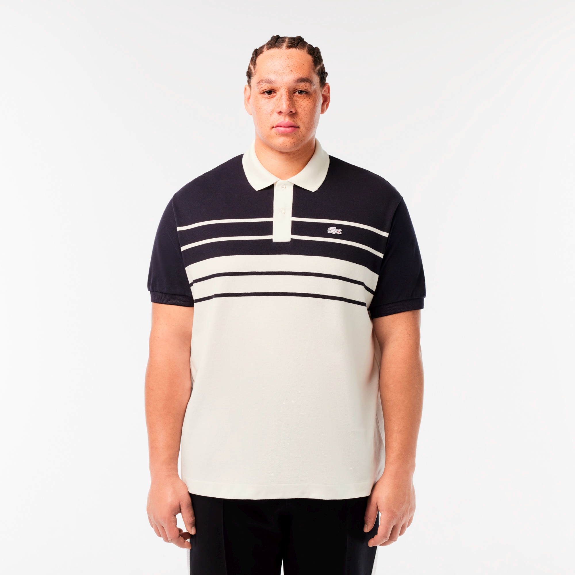 モノトーンパネルボーダーポロシャツ