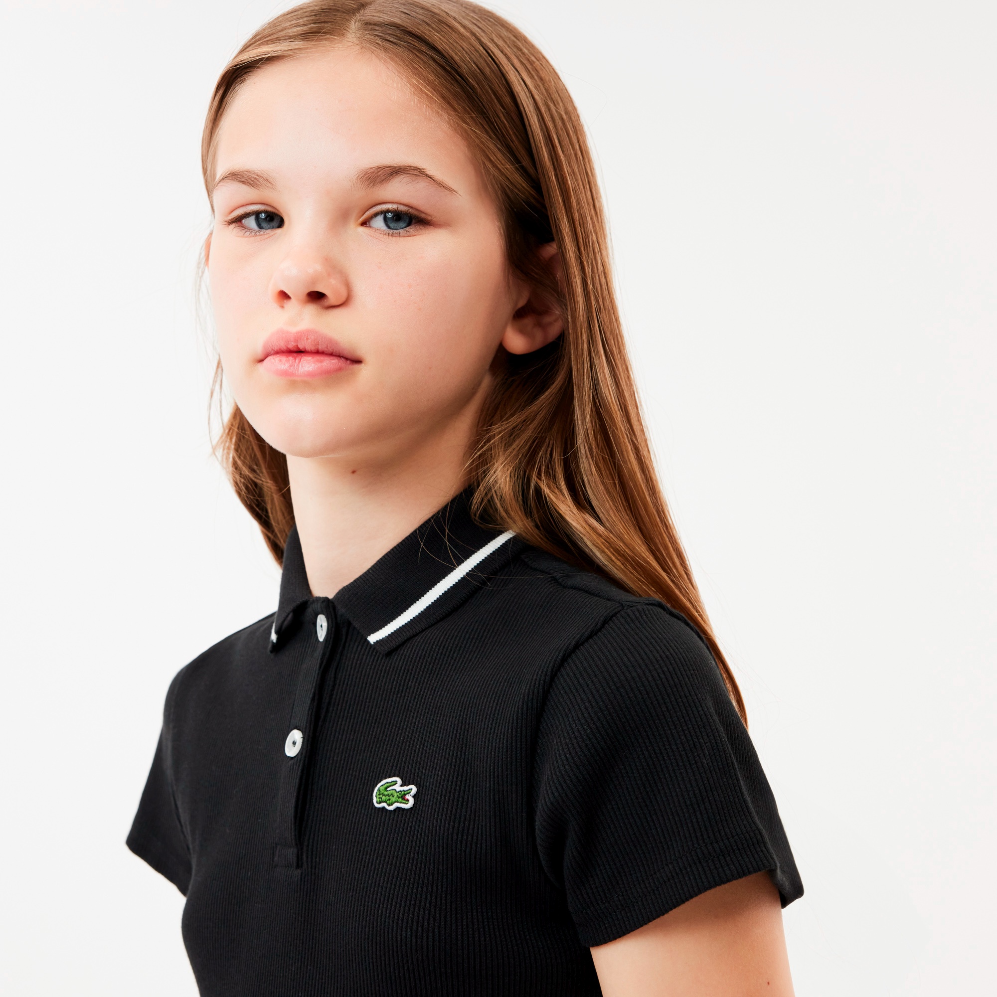 コットンリブニットAラインGIRLSポロドレス