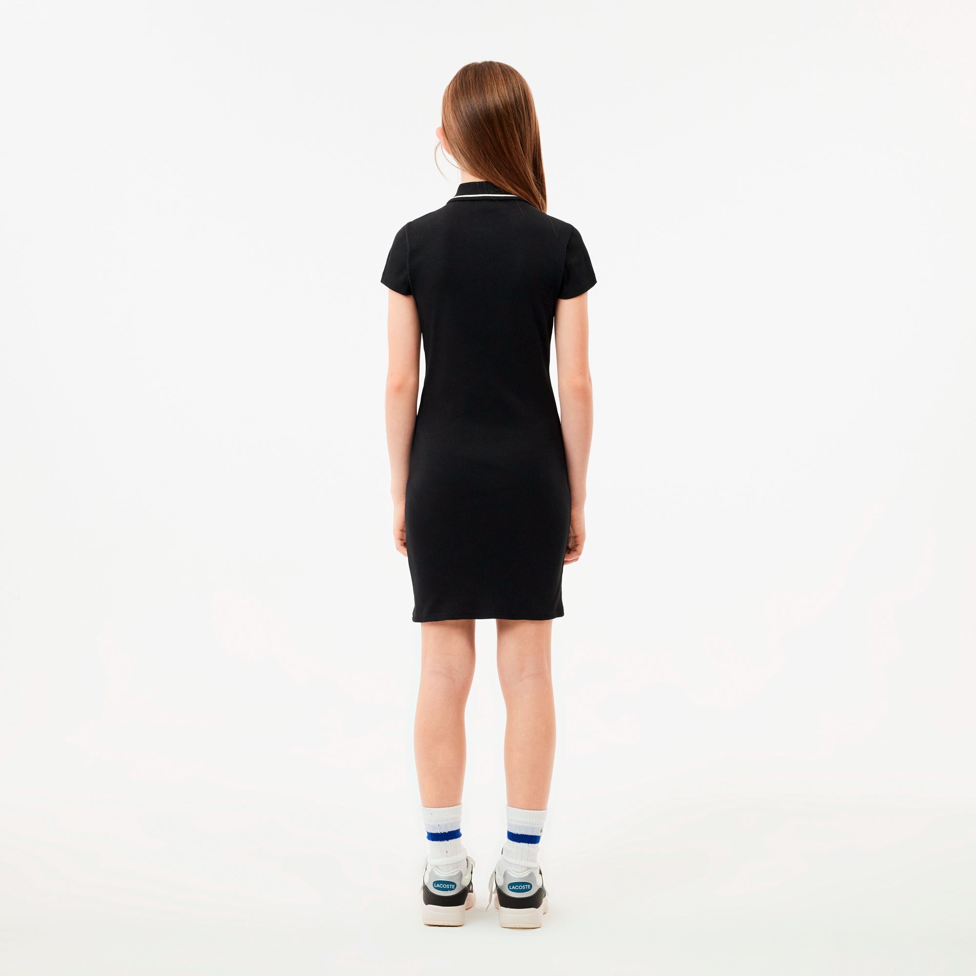 コットンリブニットAラインGIRLSポロドレス