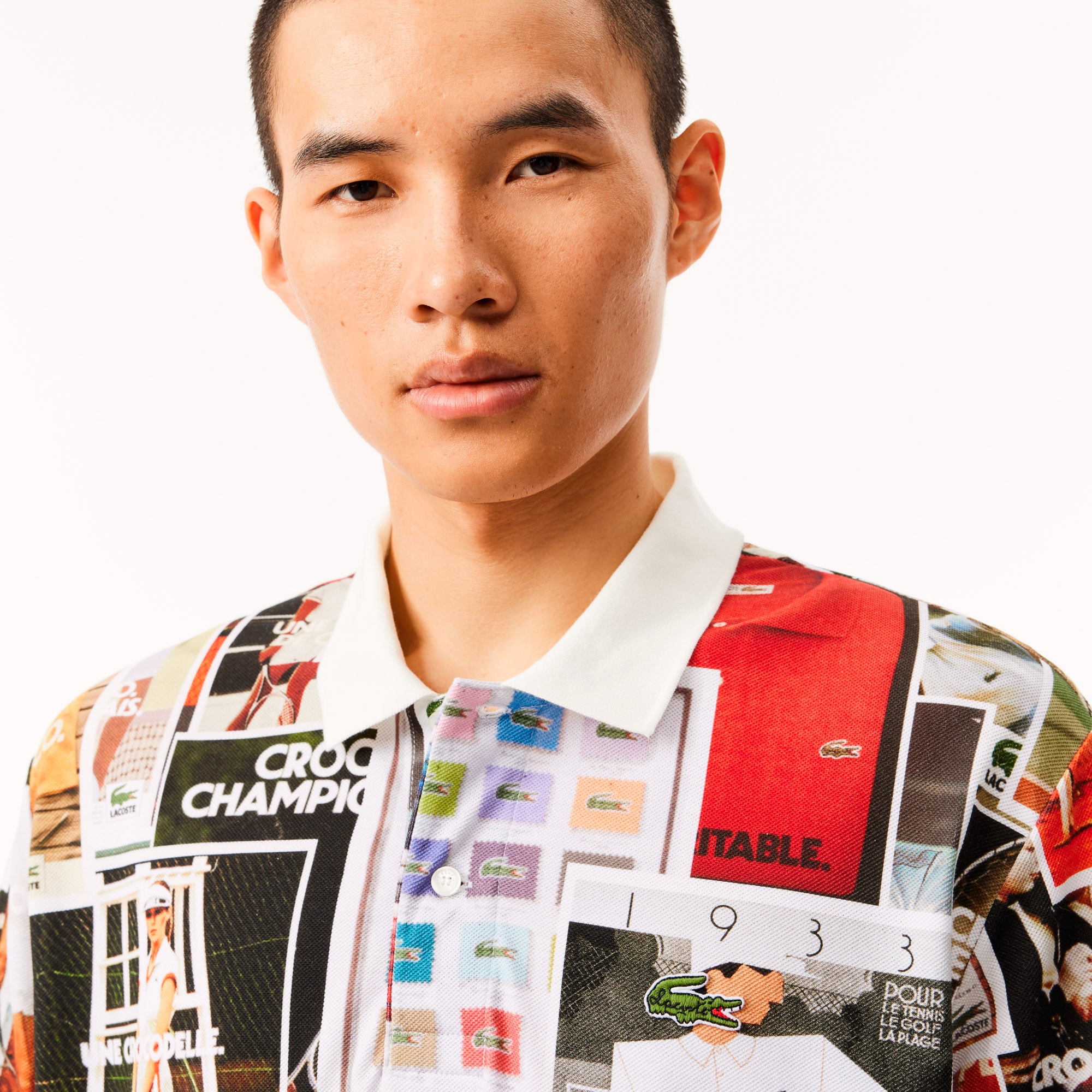 総柄転写プリントポロシャツ