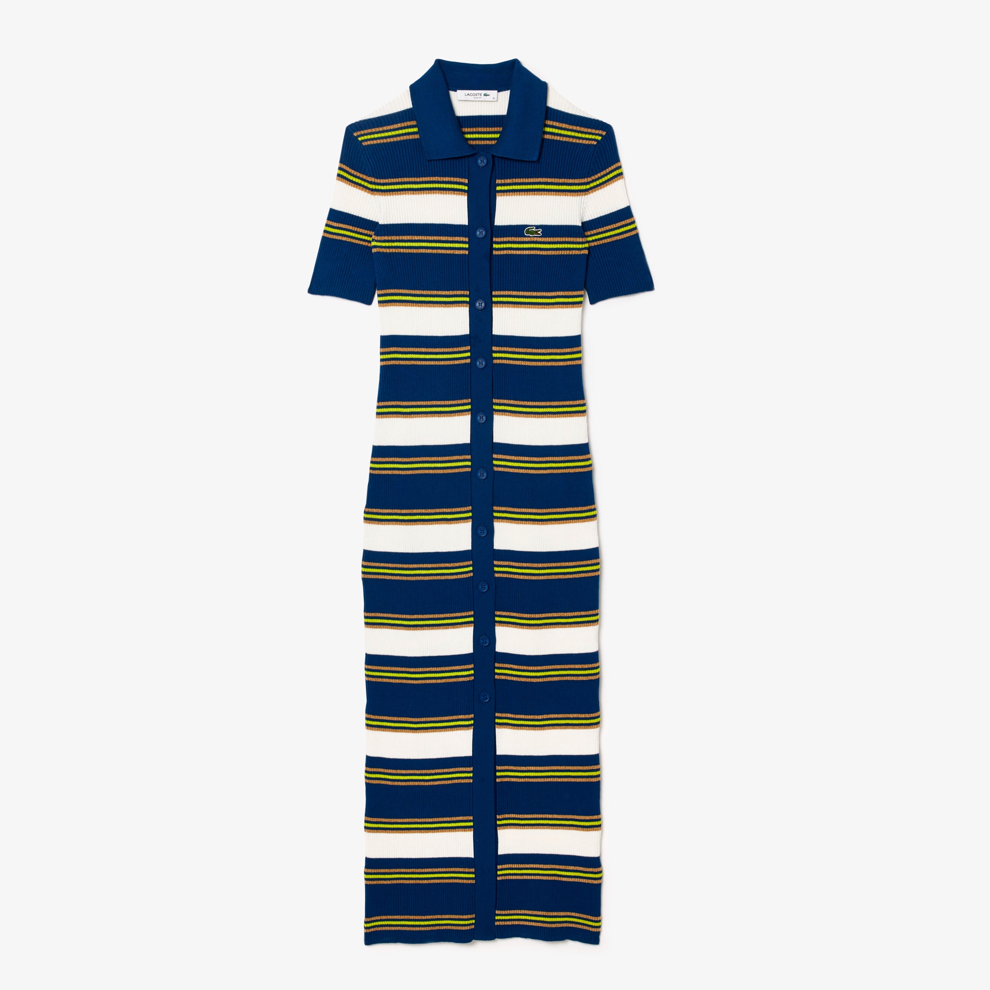 ポロカラーリブニットボーダーシャツドレス