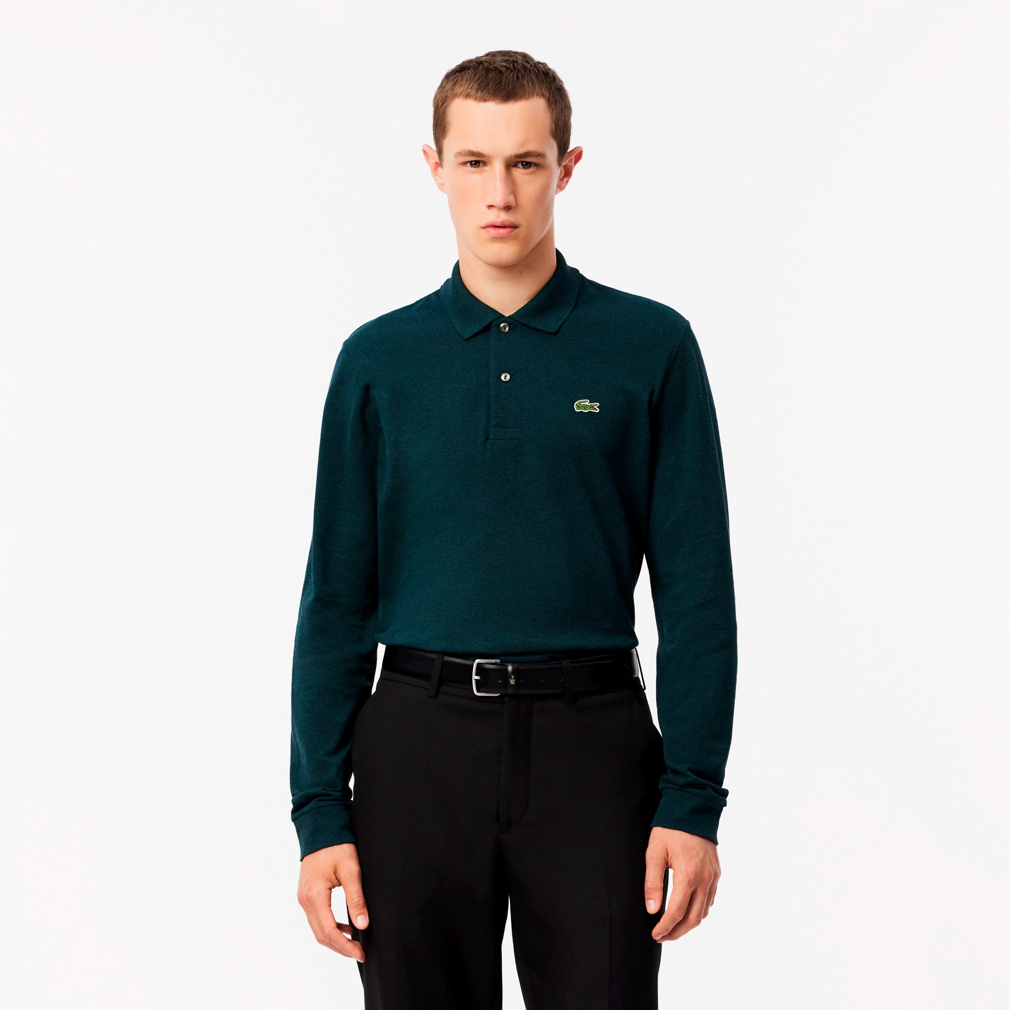 長袖 リブ カラ-ポロシャツ L1313 （杢・長袖)