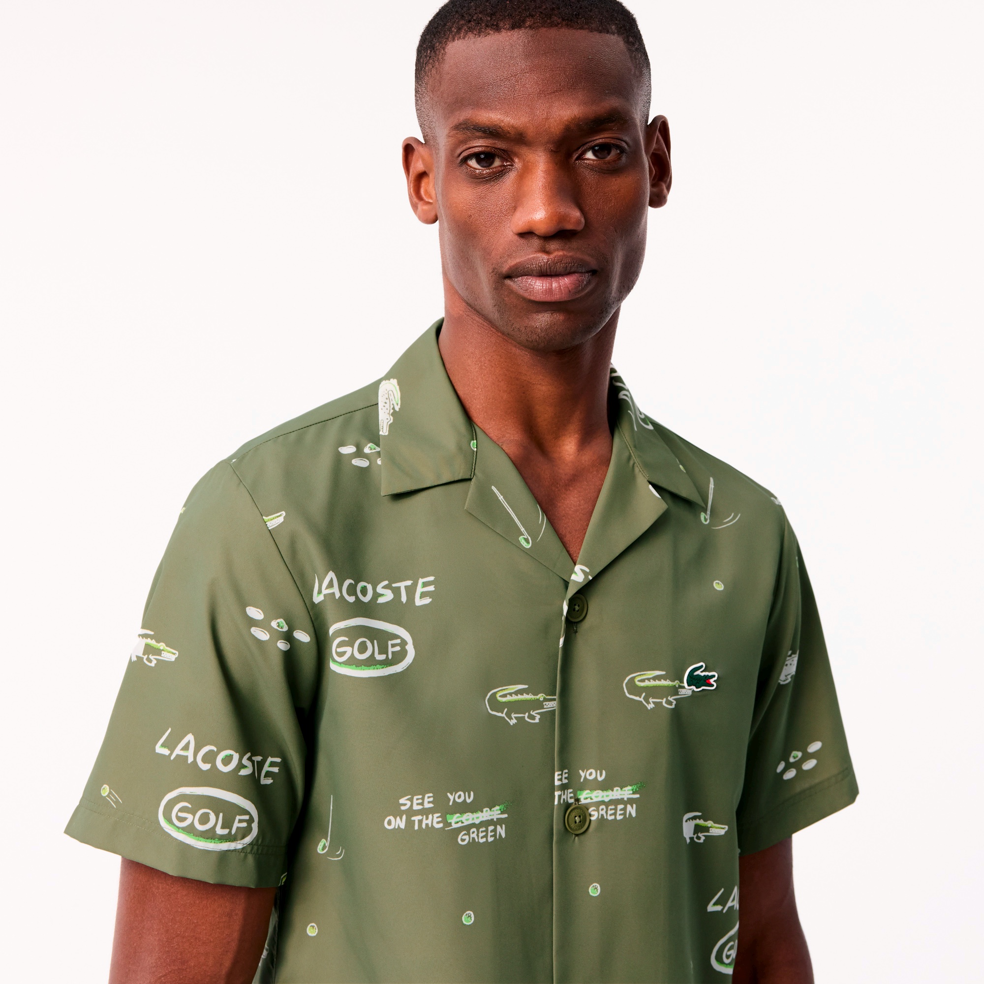 ウルトラドライオープンネック総柄シャツ